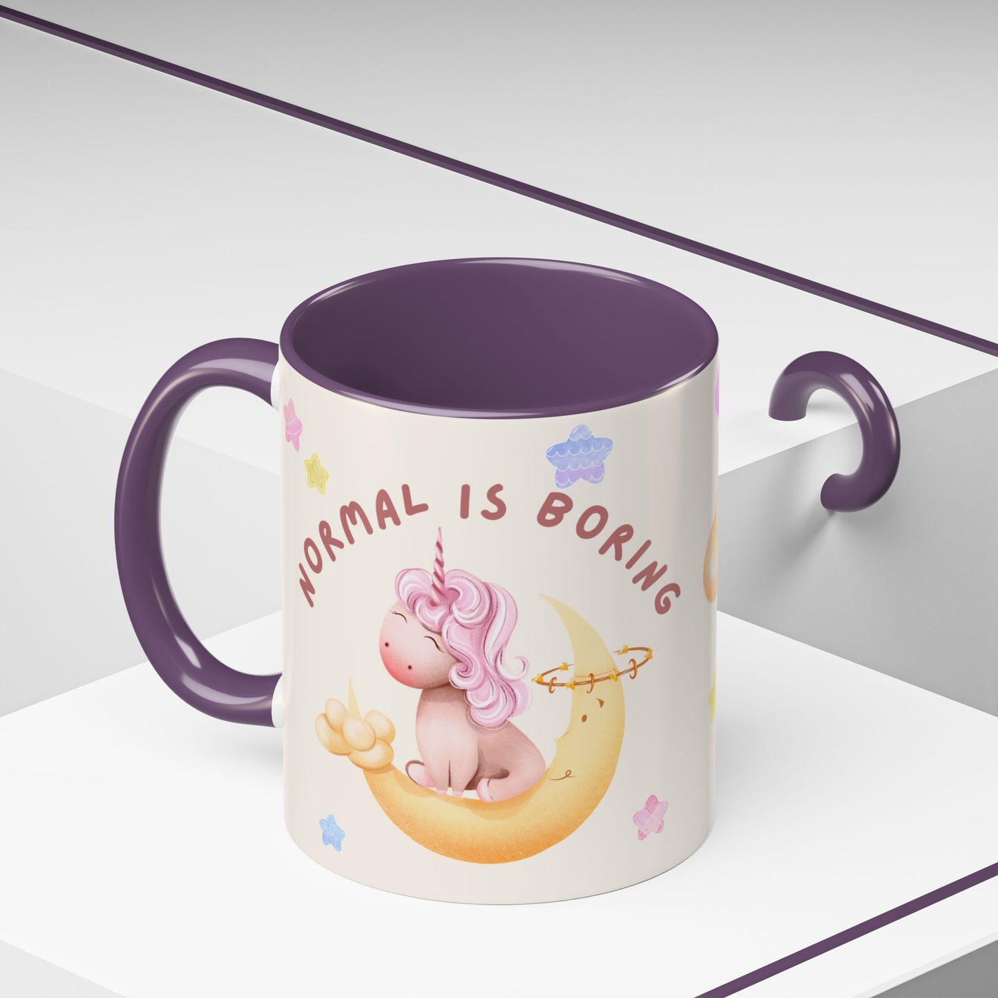 Normal is Boring, Be A Unicorn - Accent Coffee Mug (11, 15oz) - 11084