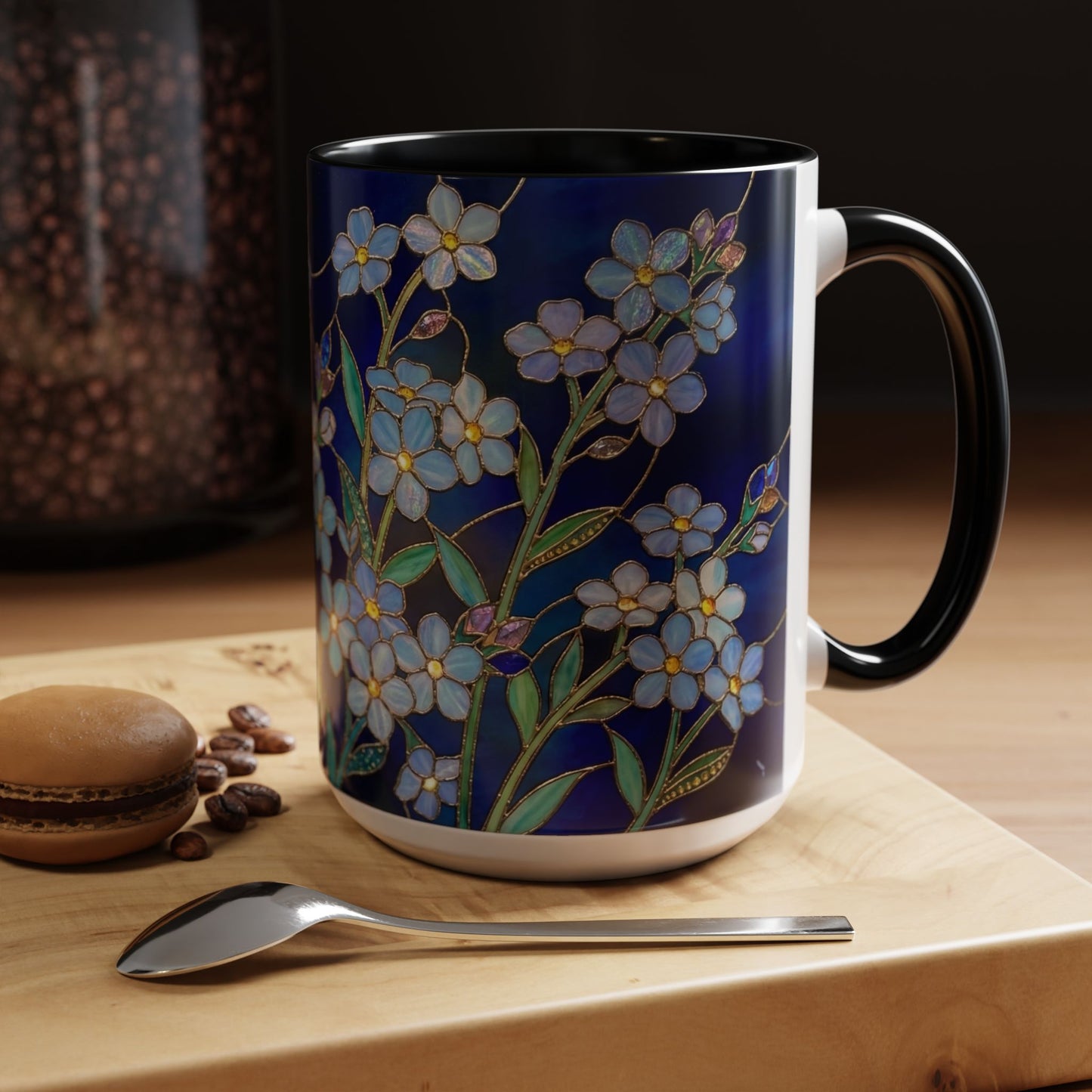 Forget-Me-Not Accent Coffee Mug — Stained Glass Design (11/15 oz) - 14564