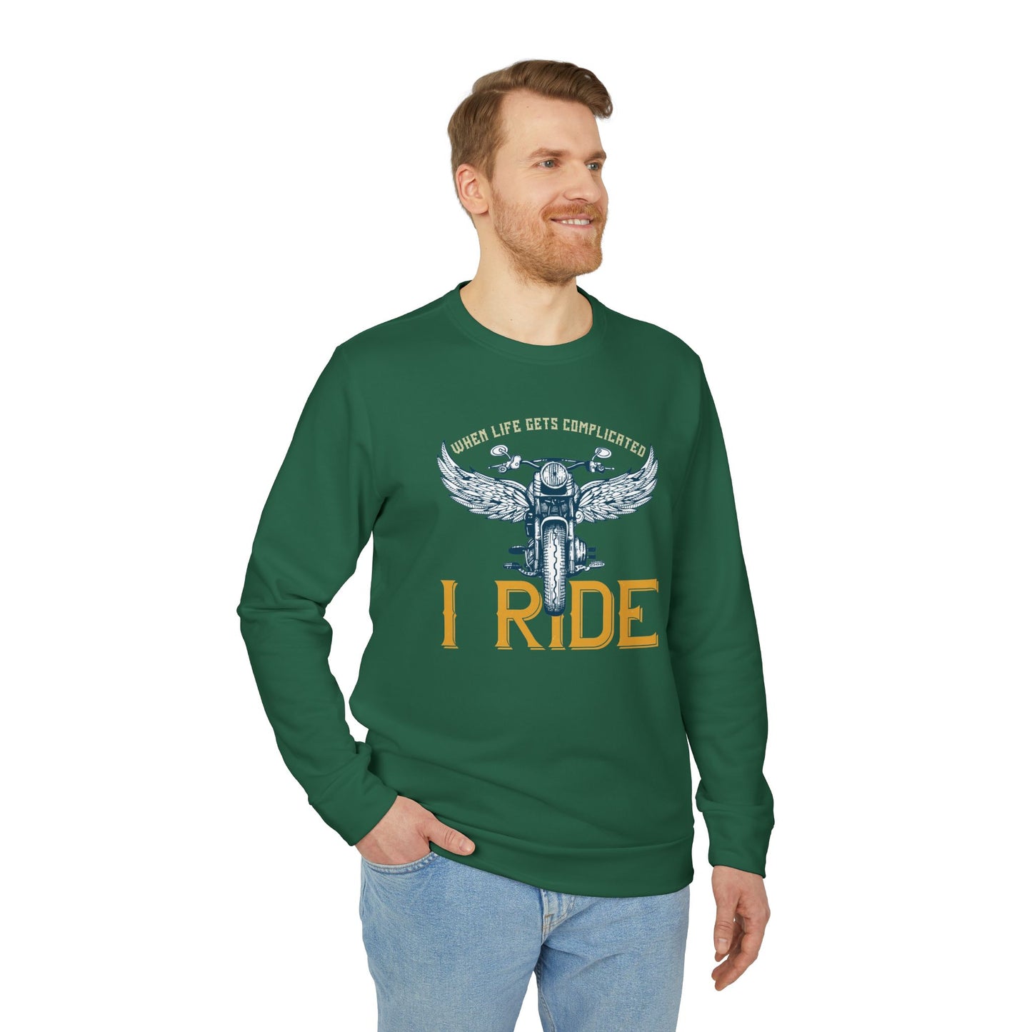 When Life Gets Complicated, I Ride - adidas Unisex Fleece Crewneck Sweatshirt - 14098