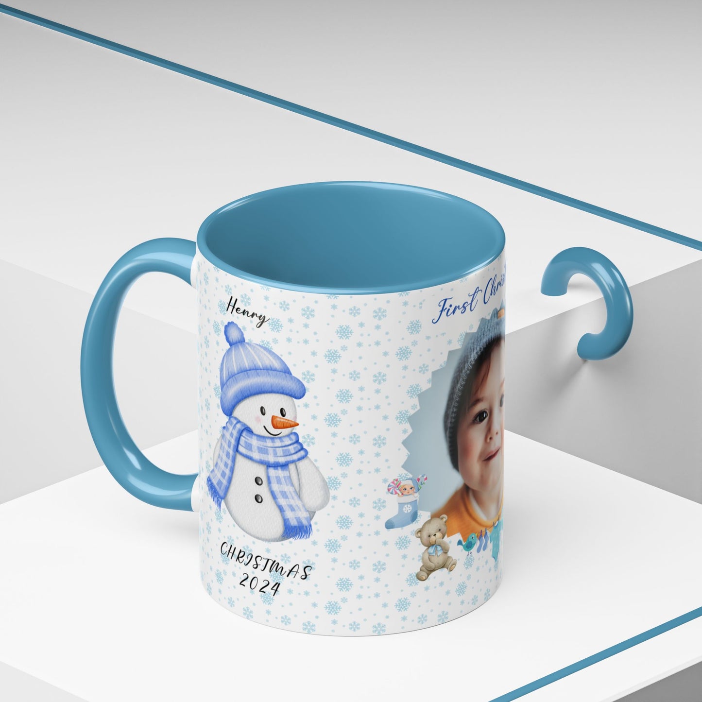 First Christmas, Baby boy, Customizable - Accent Coffee Mug (11, 15oz) - 10002