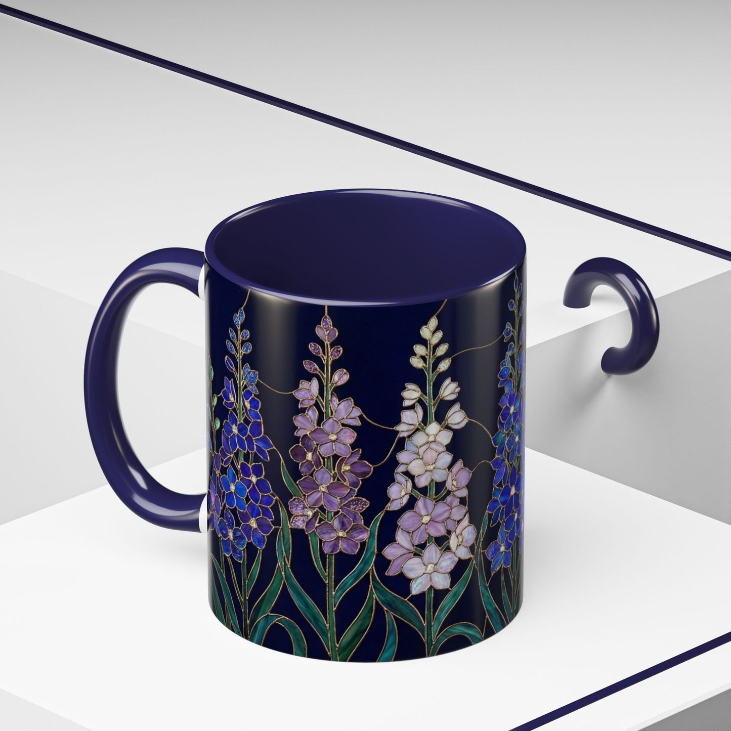 Larkspur Floral Accent Coffee Mug —  Stained-Glass Garden Design (11/15oz) - 14595