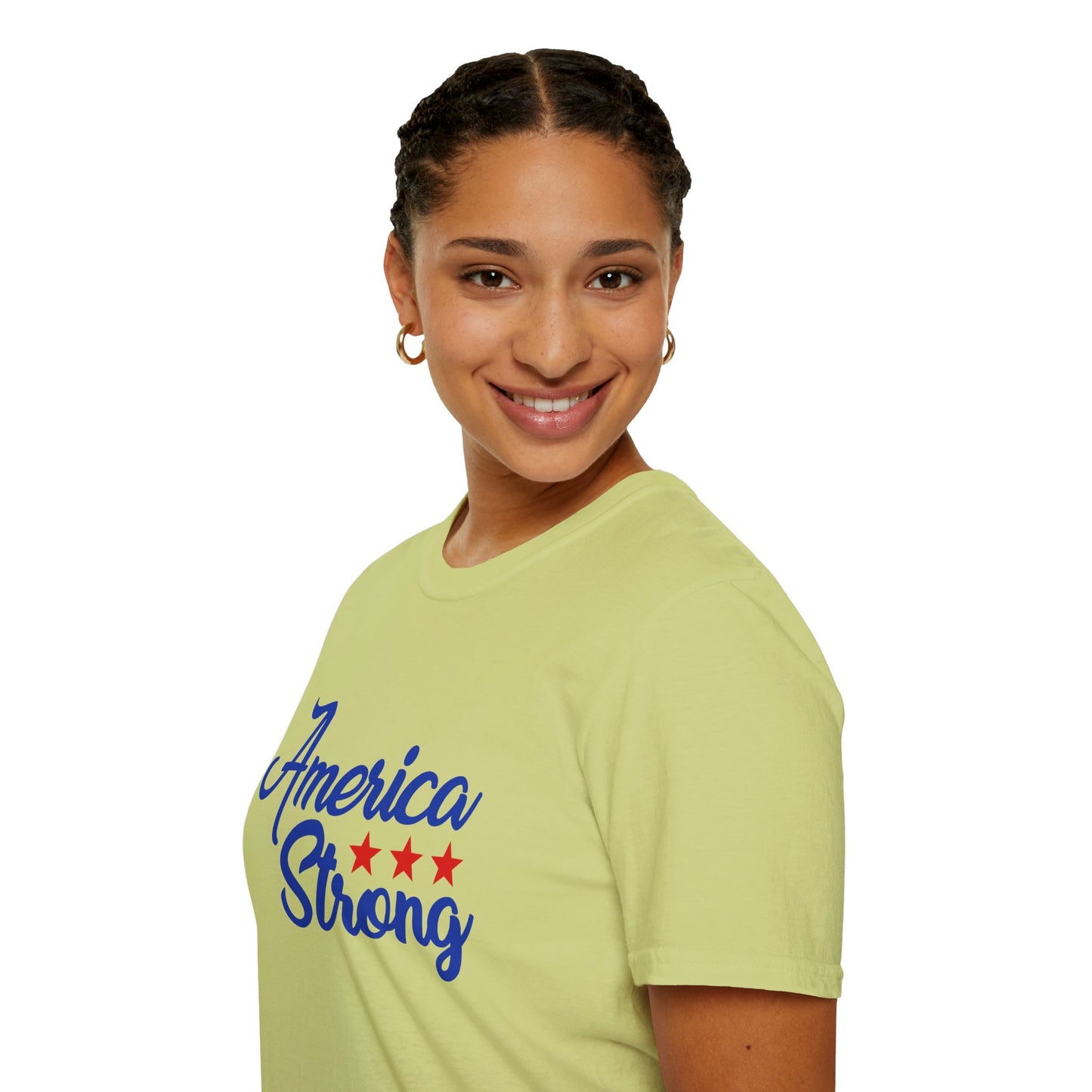 America Strong Unisex Softstyle T-Shirt - Patriotic Tee for BBQs, Memorial Day, 4th of July, Gift for Him/Her, Casual Wear - 13694