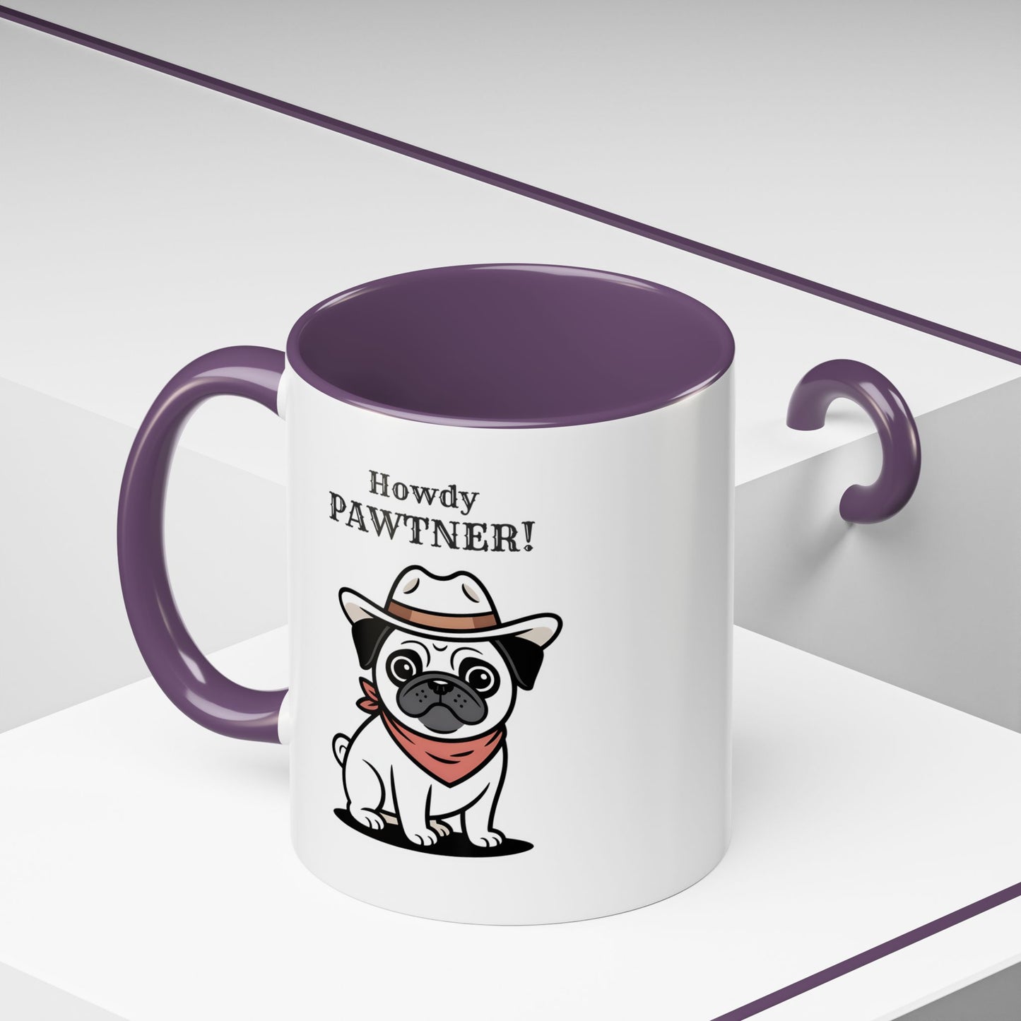 Howdy Pawtner Pug Mug – Cute Cowboy Dog Coffee Mug, Funny Gift for Dog Lovers (11oz / 15oz) - 14777