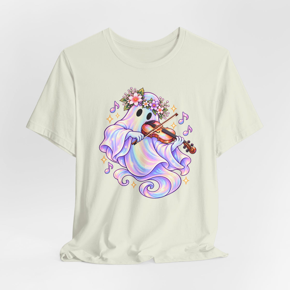 Ghost Violin T-Shirt, Cute Pastel Floral Music Lover Tee - 14528