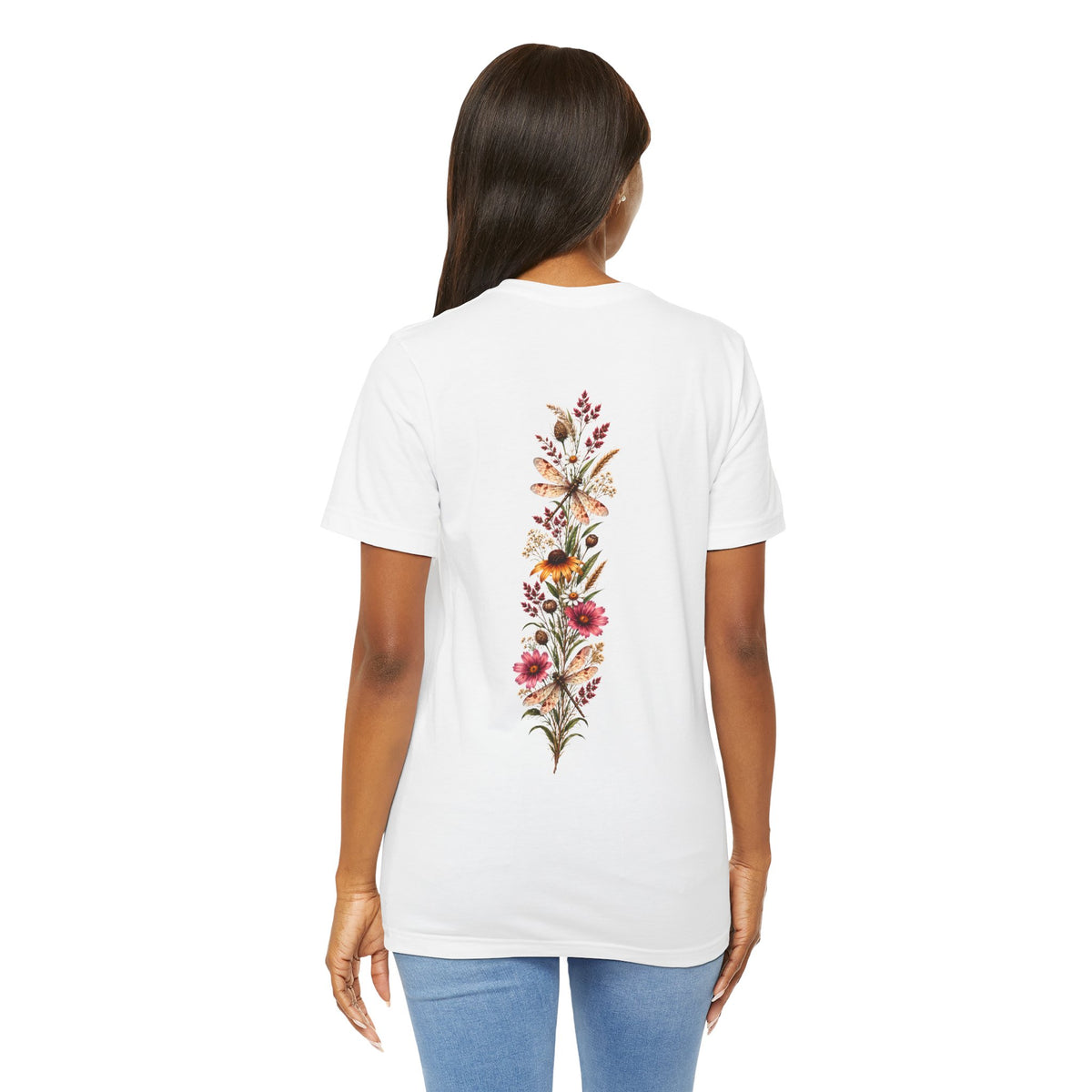Vintage Wildflower & Dragonfly T-Shirt, Botanical Front & Back Tee - 14549