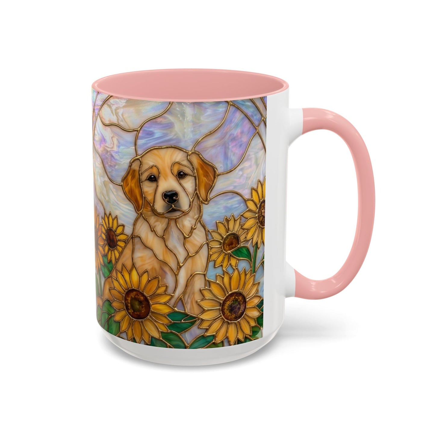 Sunflower Golden Retriever P uppiesAccent Coffee Mug –  Stained Glass Design (11/15 oz) - 14527