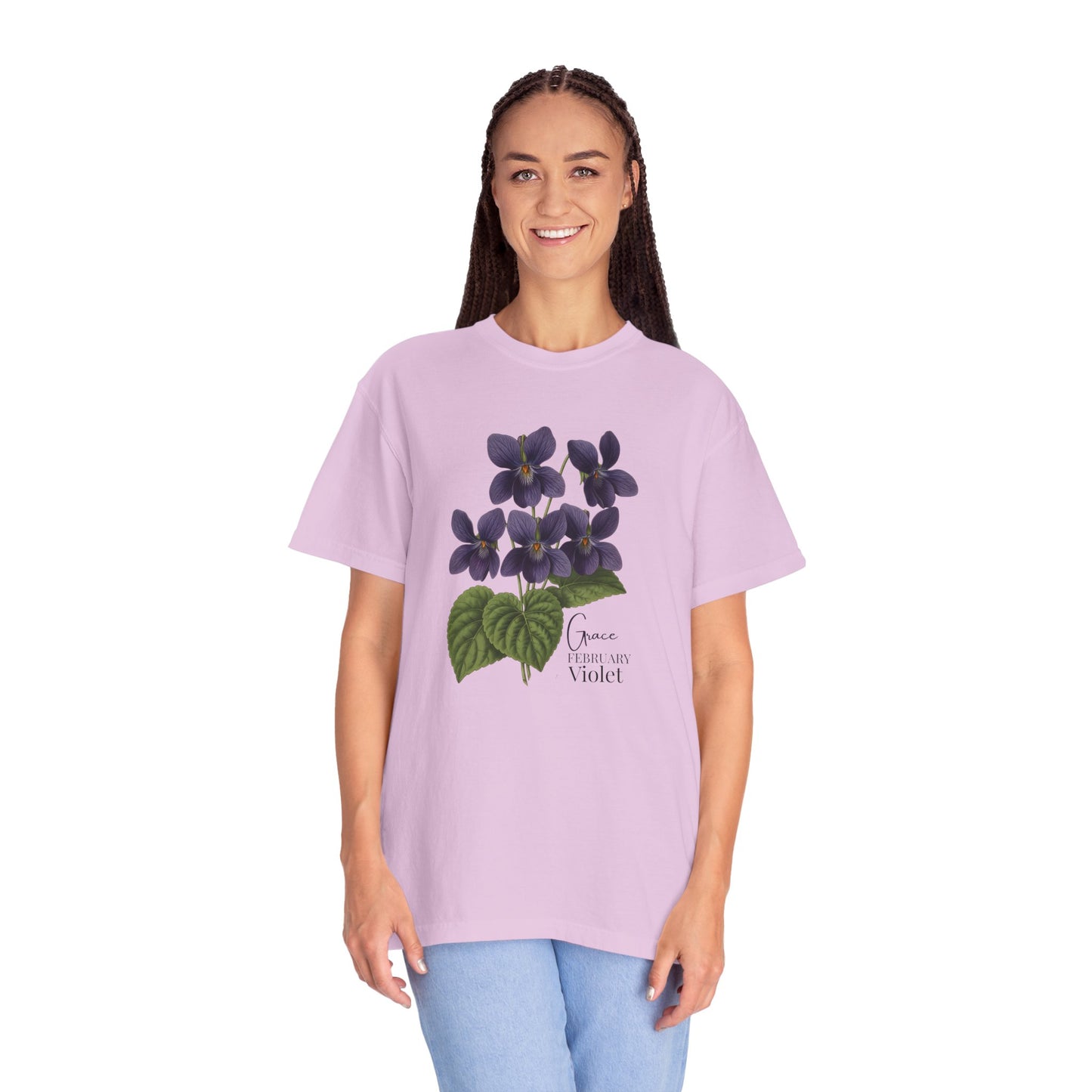 February Birth Flower Violet T-Shirt – Heavyweight Garment-Dyed Tee - 14694