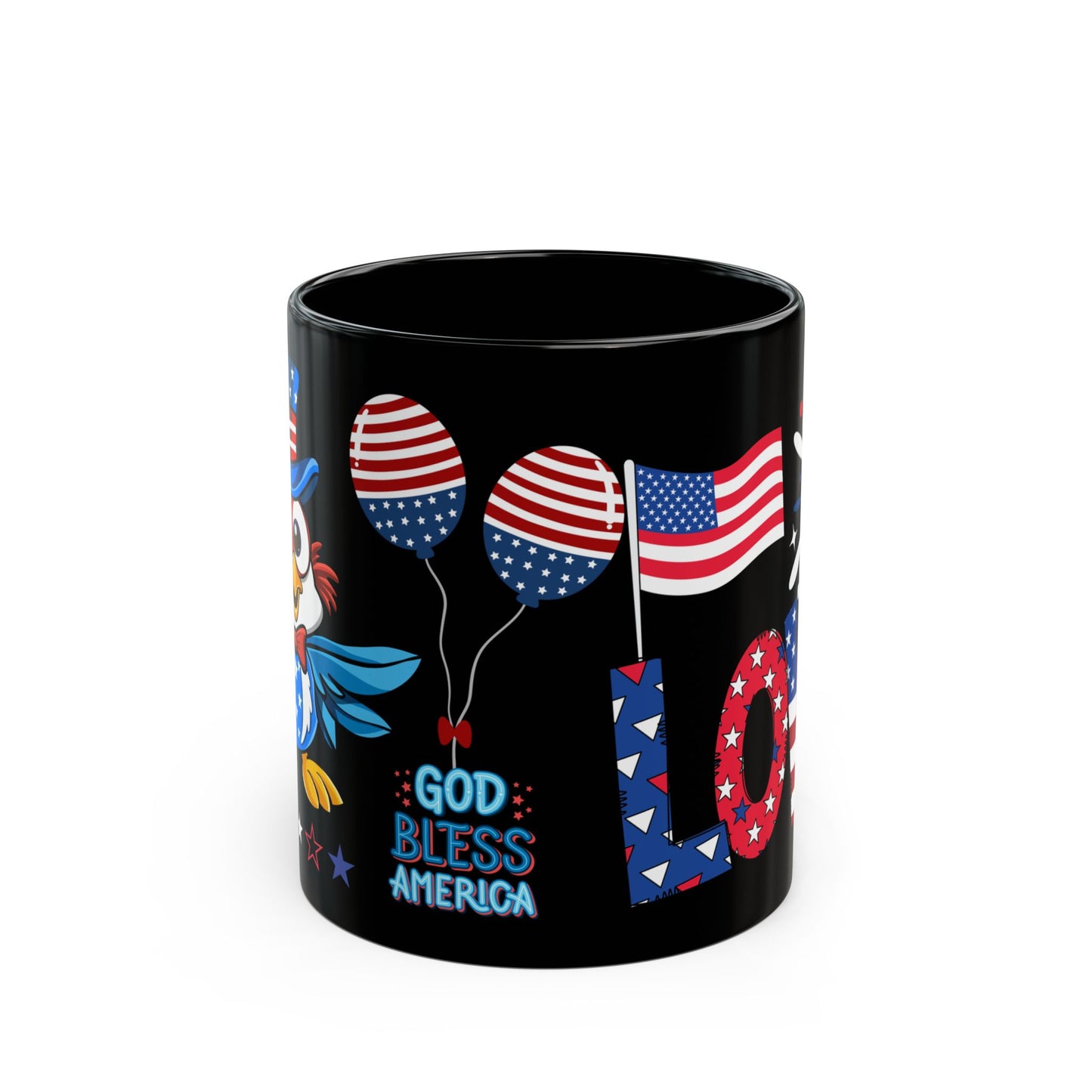 July 4, Patriotic Eagle - Black Mug (11oz, 15oz) - 10577