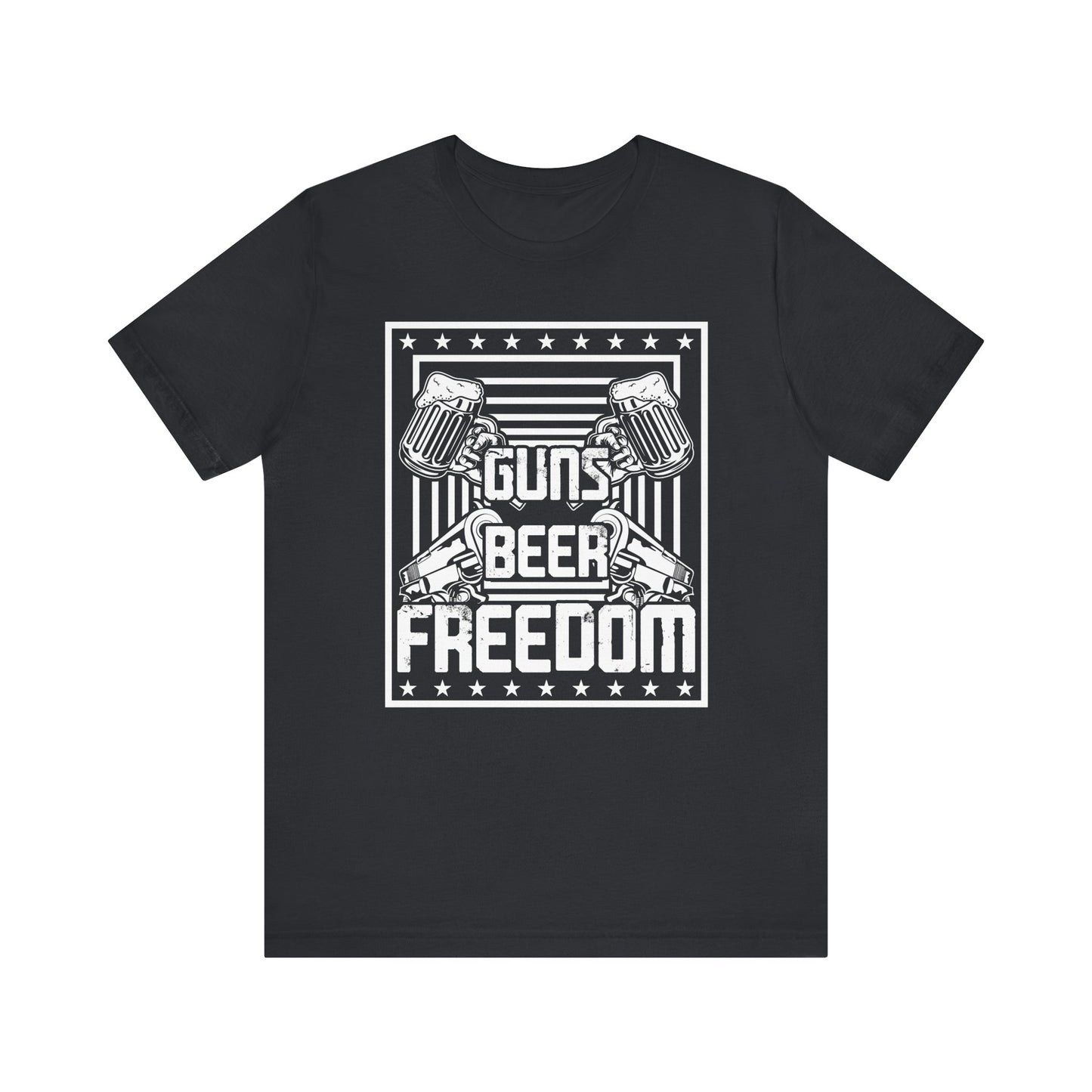 4th of July, Guns Beer Freedom Unisex Tee, Casual Shirt, Patriotic Apparel, Gift for Him, Party Tee, Everyday Wear - 13598