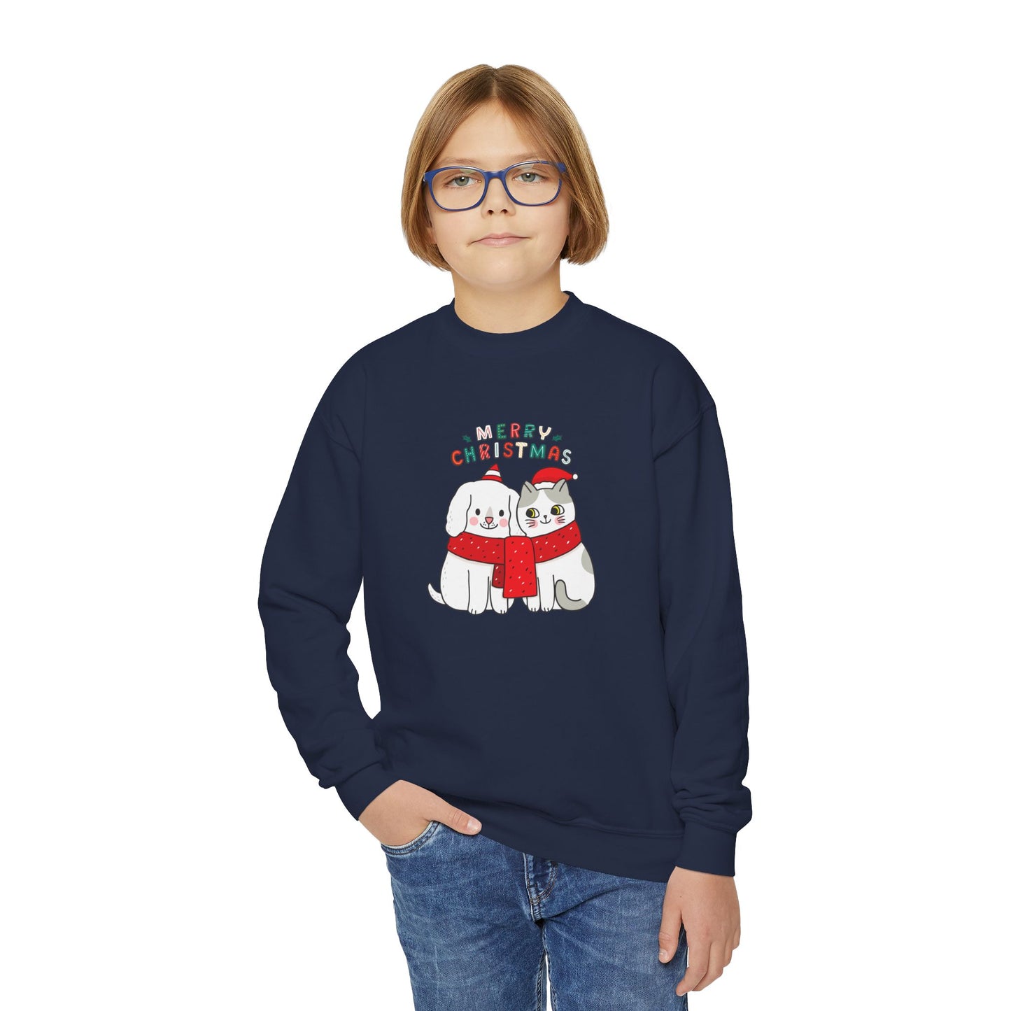 Two Cats, Merry Christmas - Youth Crewneck Sweatshirt - 10272