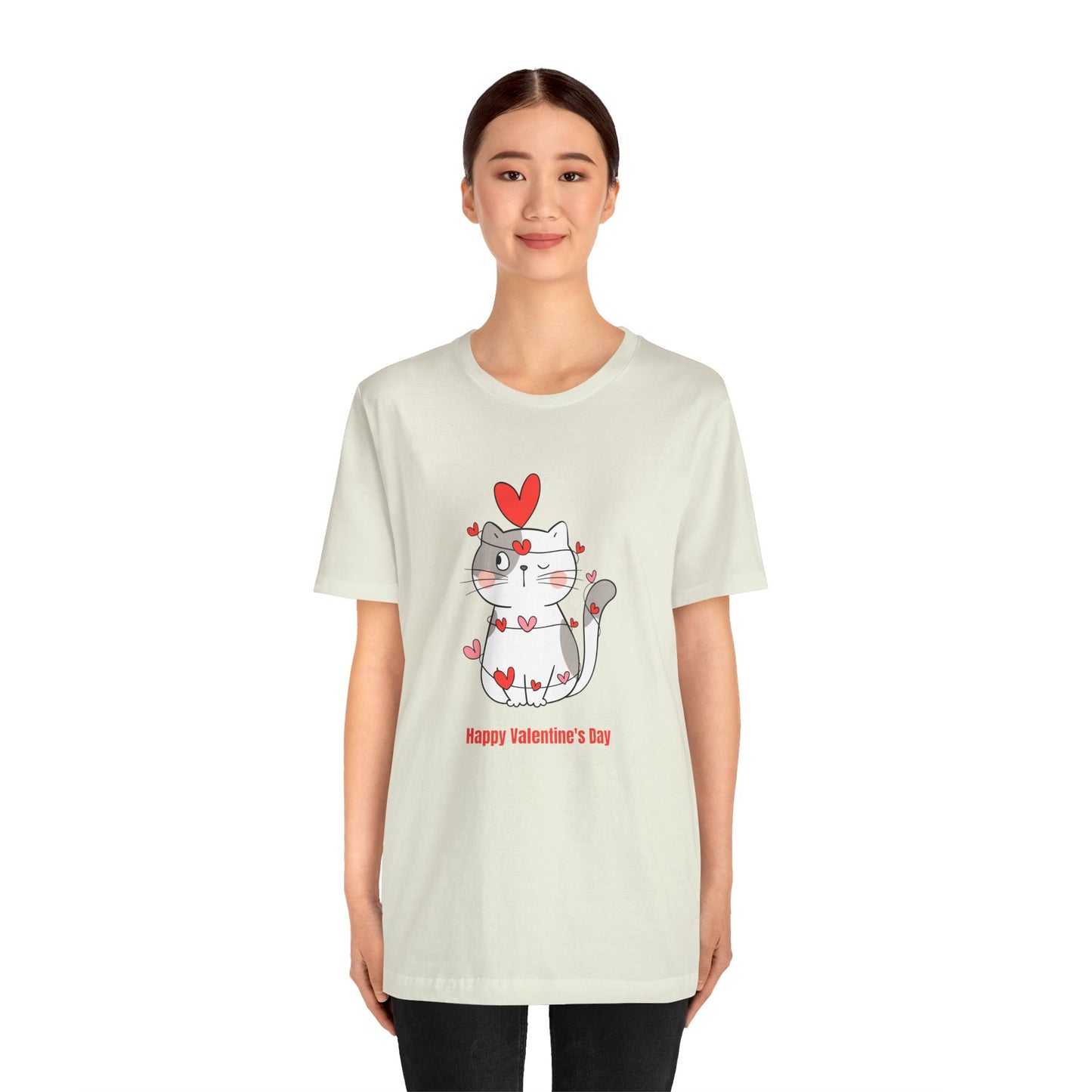 Cute Cat, Happy Valentine's Day - Unisex Jersey Short Sleeve Tee - 11359