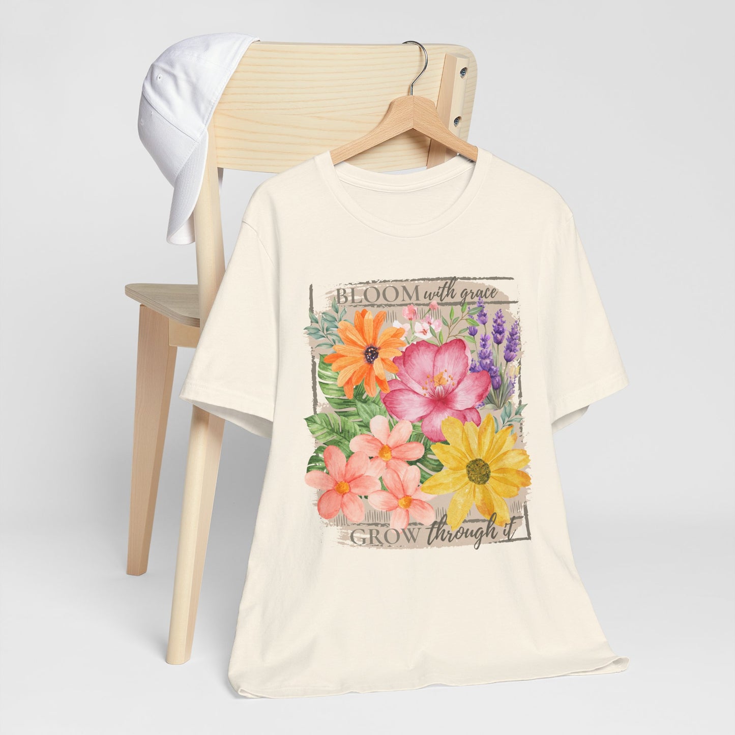 Bloom With Grace Floral T-Shirt, “Grow Through It” Inspirational Women’s Tee - 14943