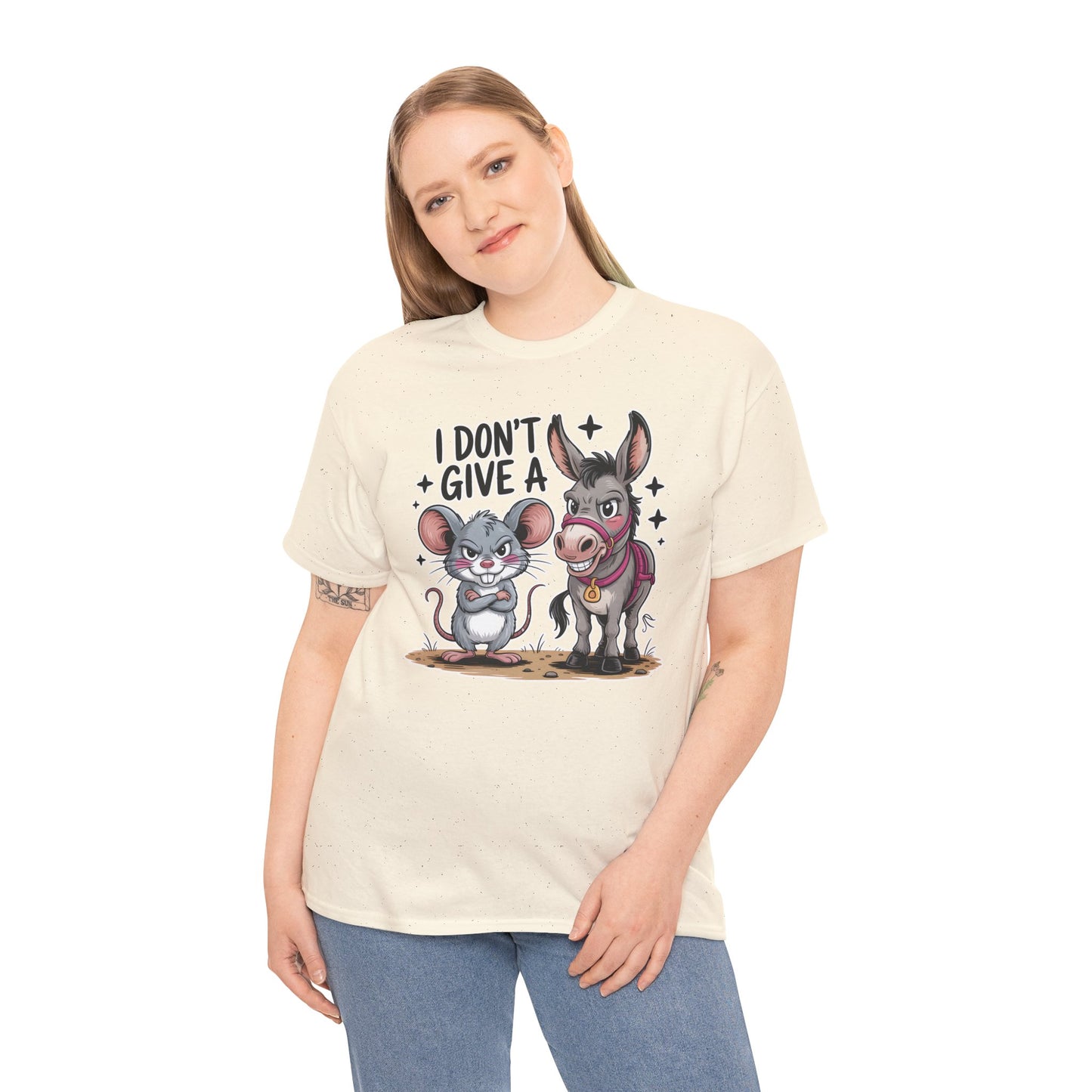 Funny Animal T-Shirt – “I Don’t Give a…” Mouse & Donkey Sarcastic Humor Tee Gift - 14856