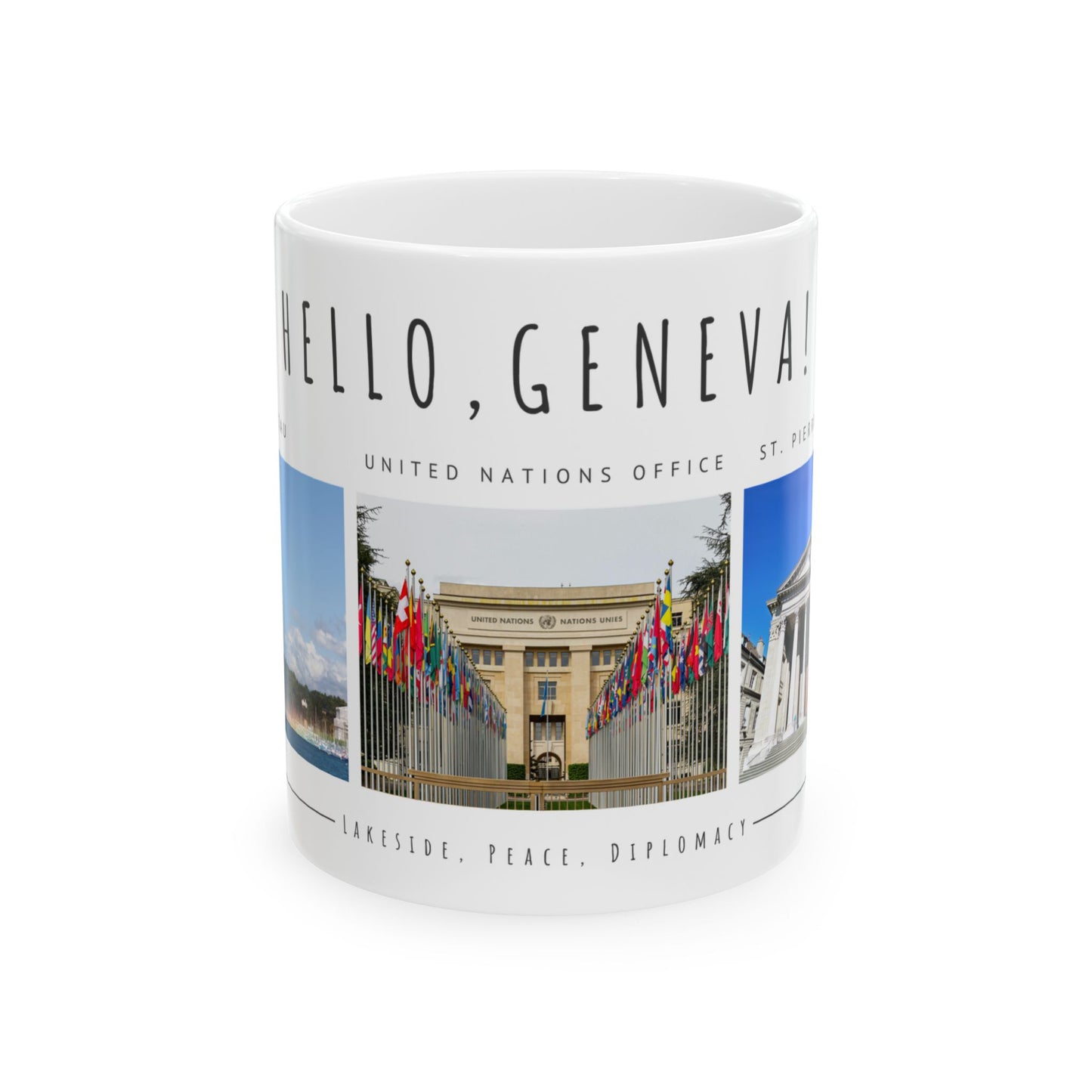 Hello, Geneva! Ceramic Coffee Mug - 11oz & 15oz - Travel Souvenir Gift - 12168