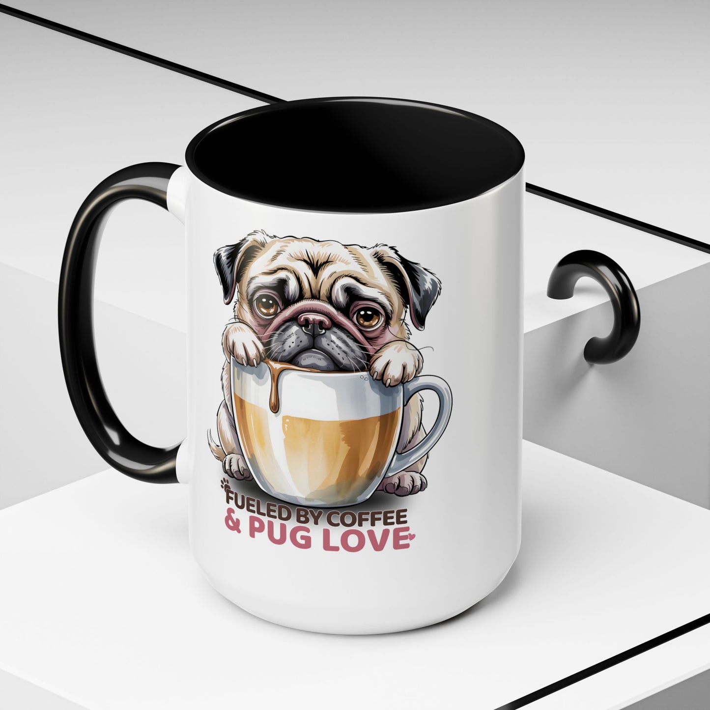 Pug Coffee Mug – Fueled by Coffee & Pug Love | Cute Dog Mom Gift, Accent Ceramic Mug - 14815