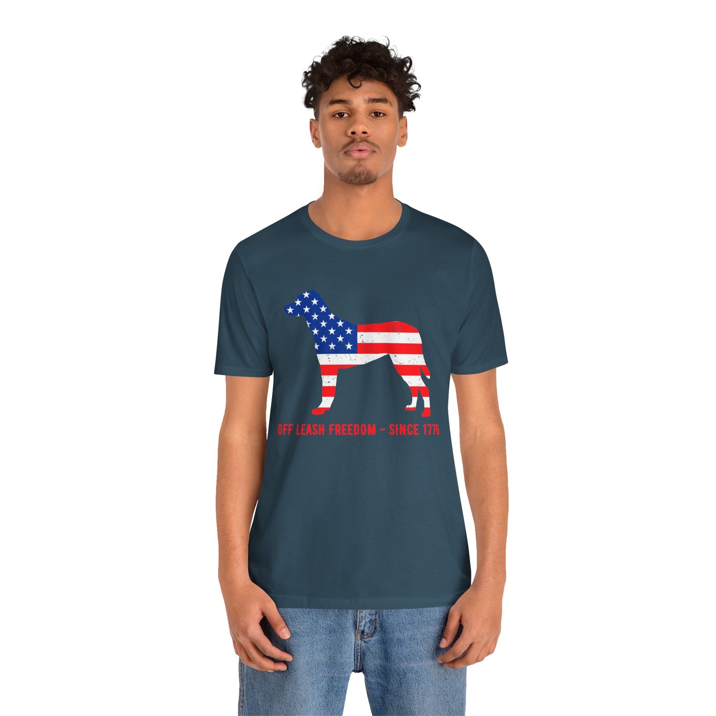 Patriotic Dog Lover Tee | Off Leash Freedom T-shirt, Dog Graphic Shirt, Fourth of July Gift, Casual Wear, Pet Lover Apparel - 13790