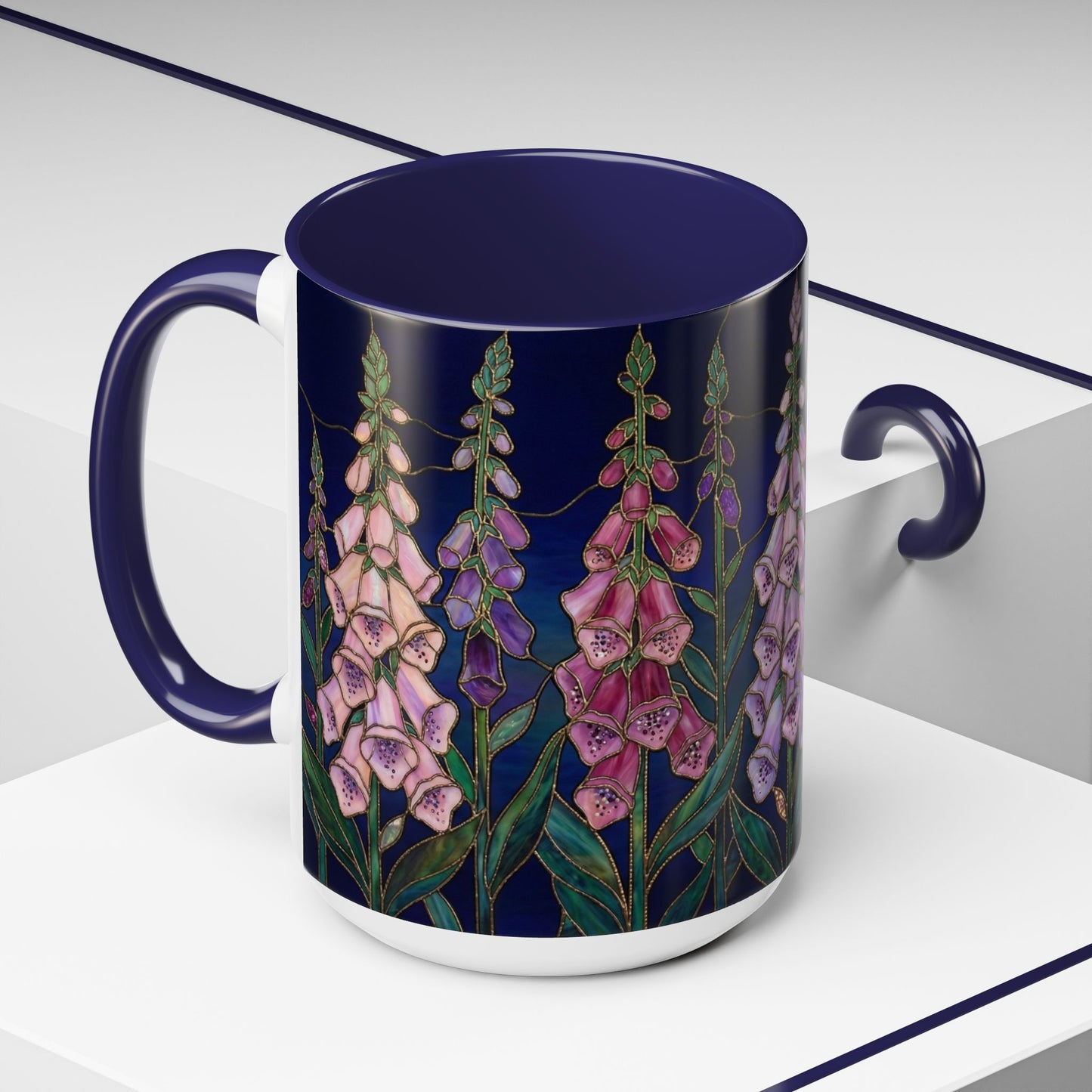 Foxglove Floral Coffee Mug — Stained Glass Design (11/15oz) - 14565