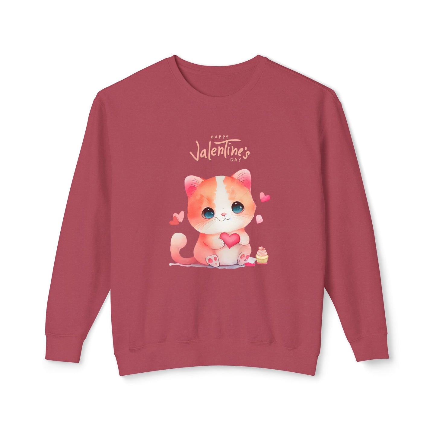 Kitten, Happy Valentine's Day - Unisex Lightweight Crewneck Sweatshirt - 11352