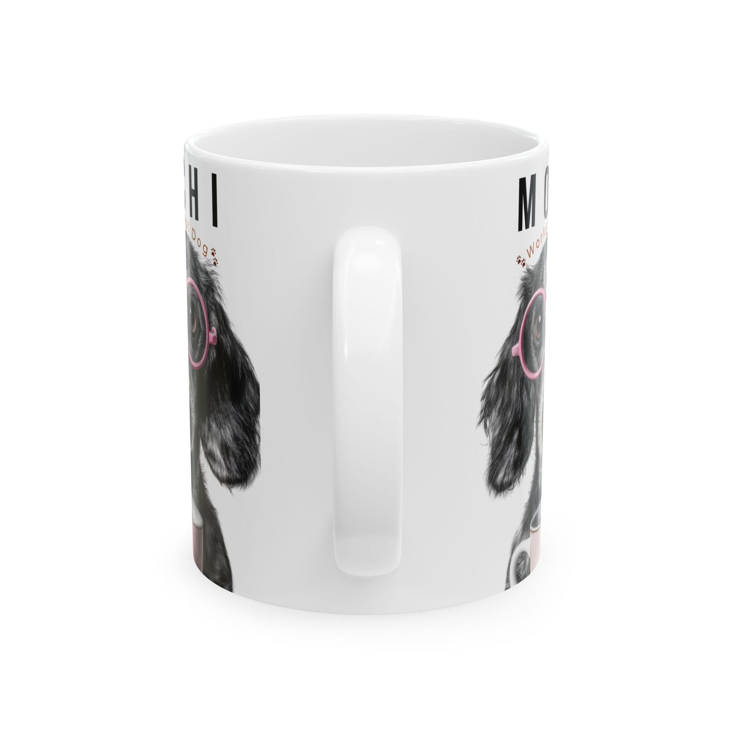 Personalized Dog Name Mug – Cute Black Dog with Pink Glasses Custom Pet Coffee Cup Gift (11oz, 15oz) - 14837