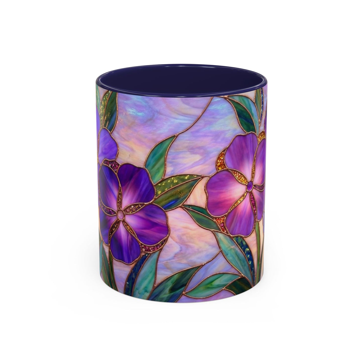 Stained Glass Violet Flowers Accent Coffee Mug, 11/15oz - 14537
