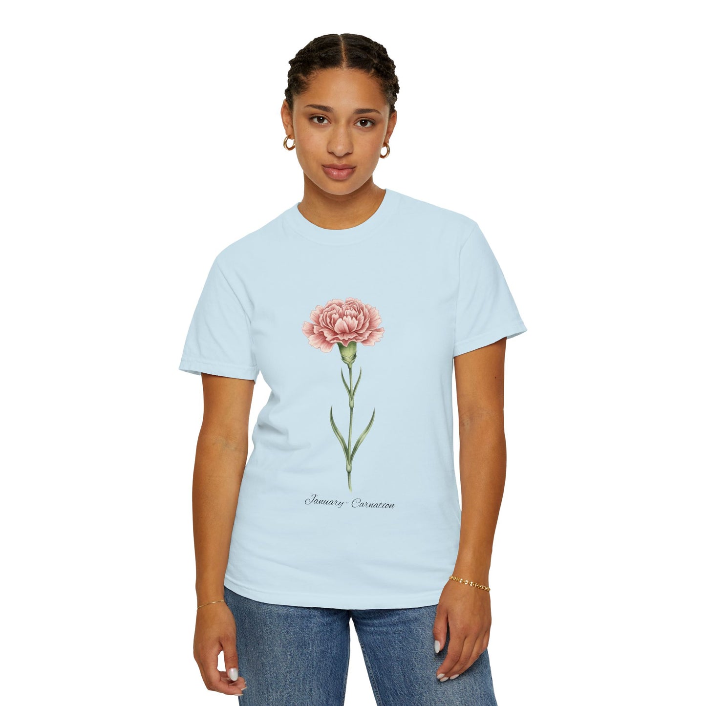 January Birth Flower Carnation T-Shirt – Heavyweight Garment-Dyed Tee - 14686