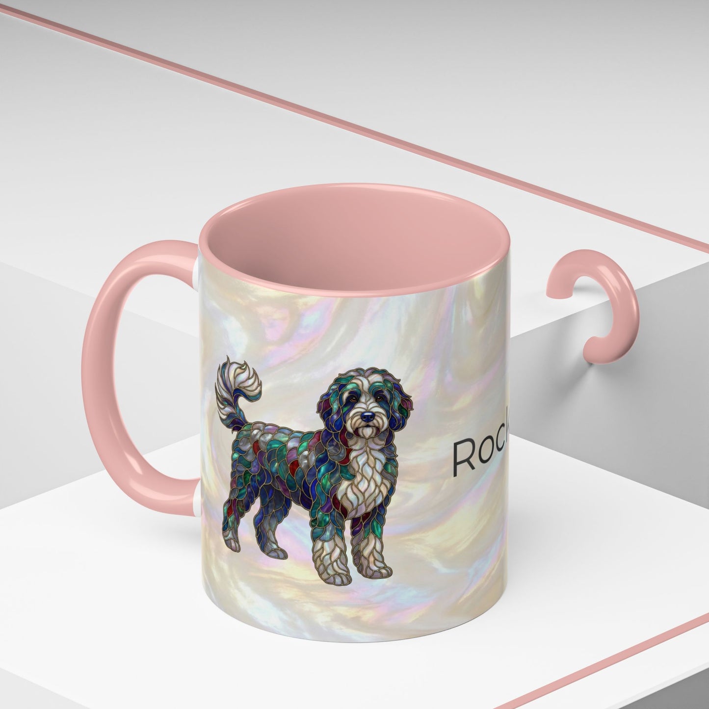 Portuguese Water Dog Accent Coffee Mug — Stained Glass Design (11/15oz) - 14655