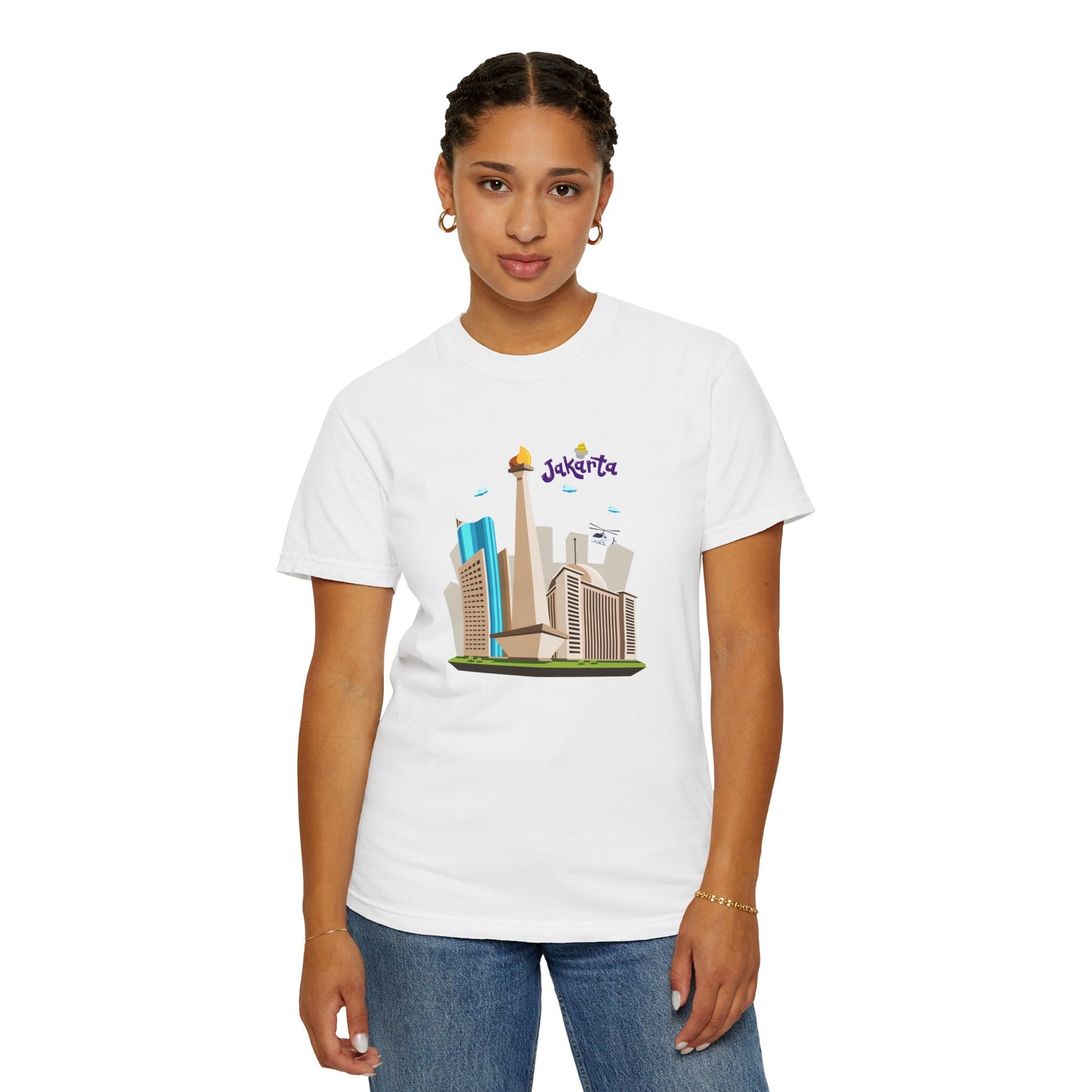 Jakarta Cityscape Unisex Garment-Dyed T-Shirt - Casual Travel Tee - 12129