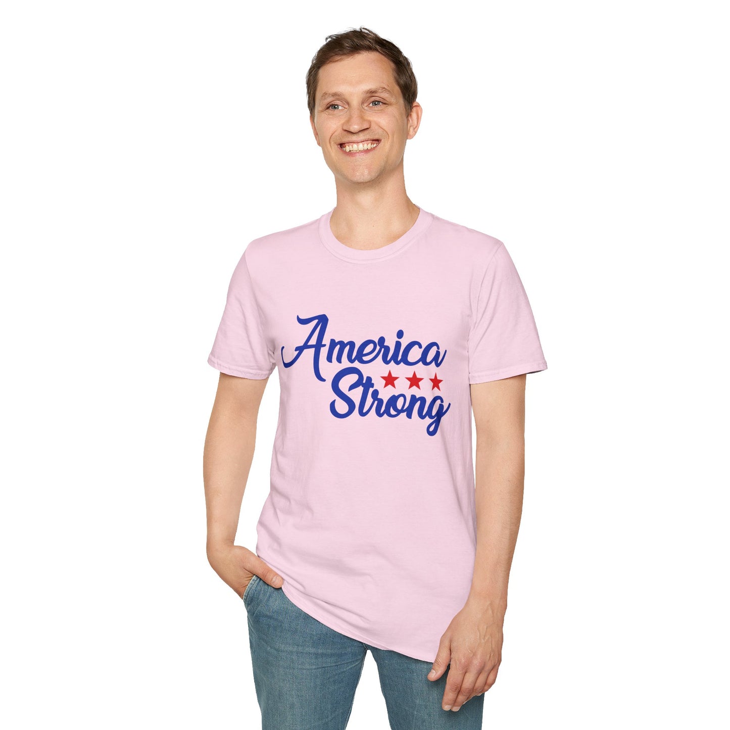 America Strong Unisex Softstyle T-Shirt - Patriotic Tee for BBQs, Memorial Day, 4th of July, Gift for Him/Her, Casual Wear - 13694