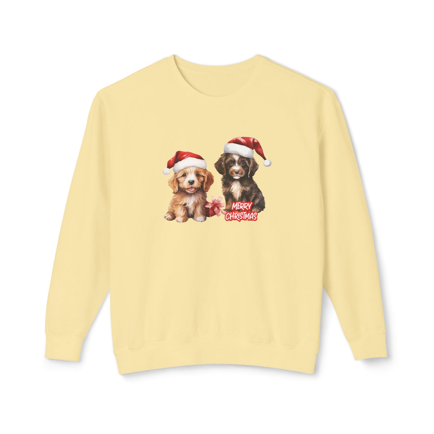 Two Puppies, Merry Christmas - Unisex Lightweight Crewneck Sweatshirt - 10269