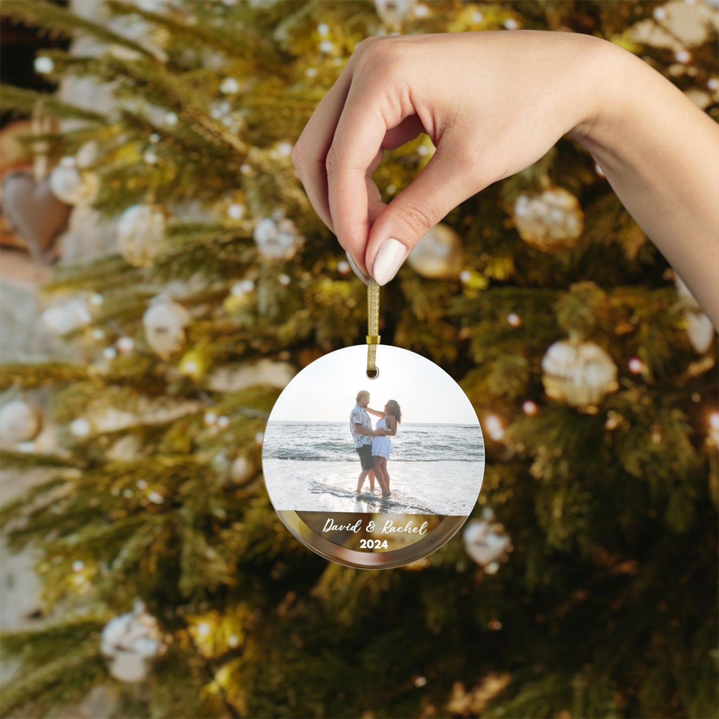 Christmas: Couple's Photo, Customizable -  Glass Ornaments - 10245