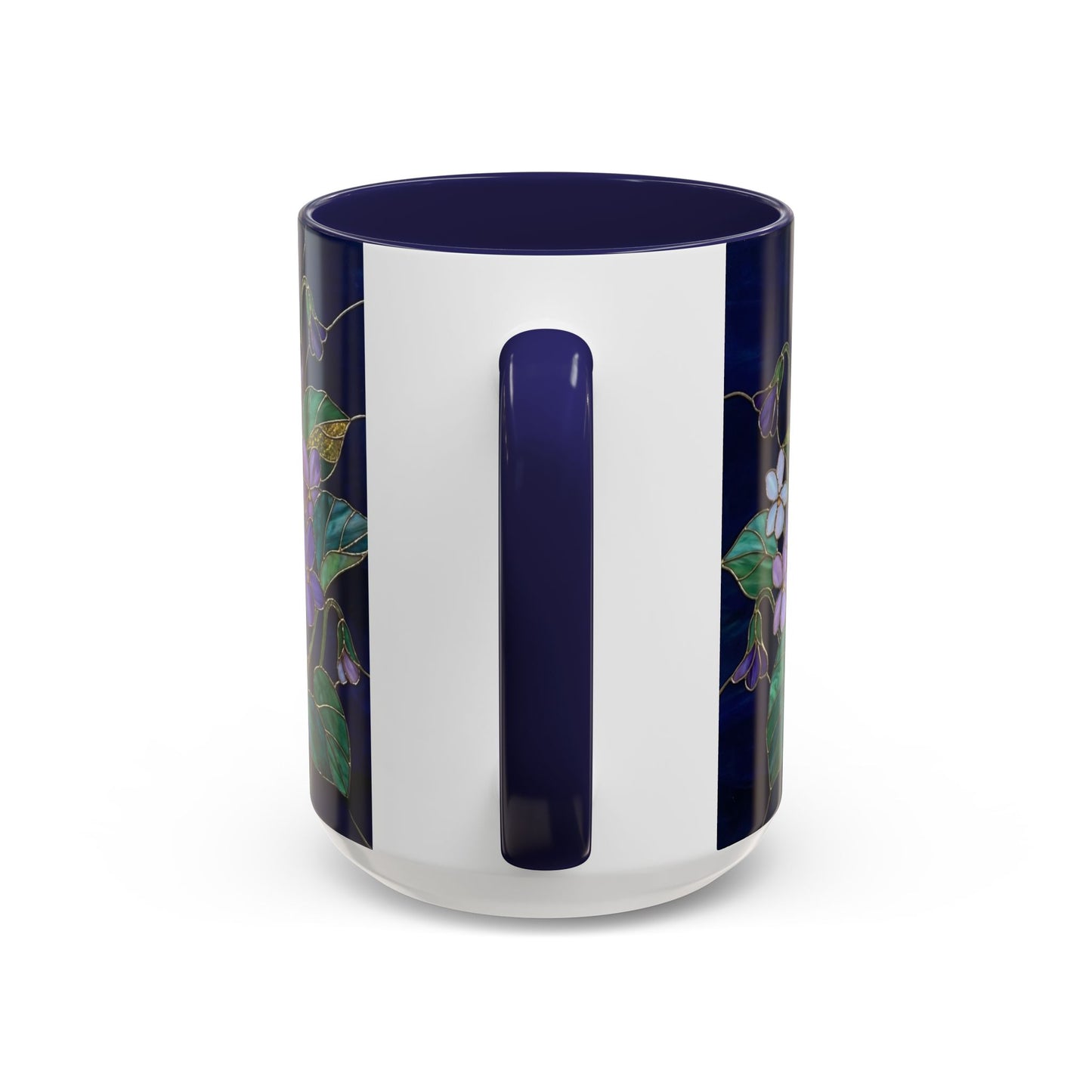 Violet Floral Accent Coffee Mug — Stained Glass Design (11/15oz) - 14588