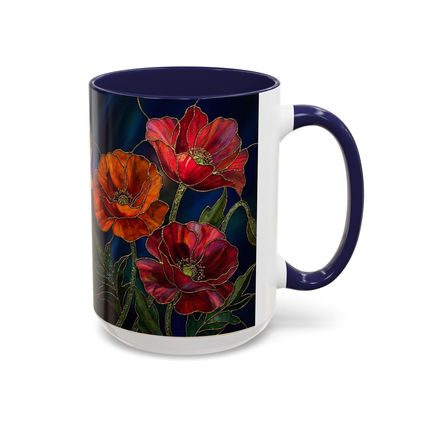 Poppy Floral Accent Coffee Mug — Stained Glass Design 11/15oz - 14582