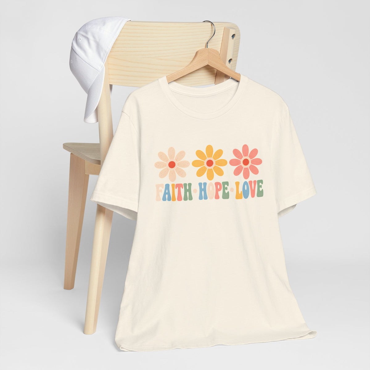 Faith Hope Love Floral T-Shirt,  Retro Flower Graphic Tee - 14979
