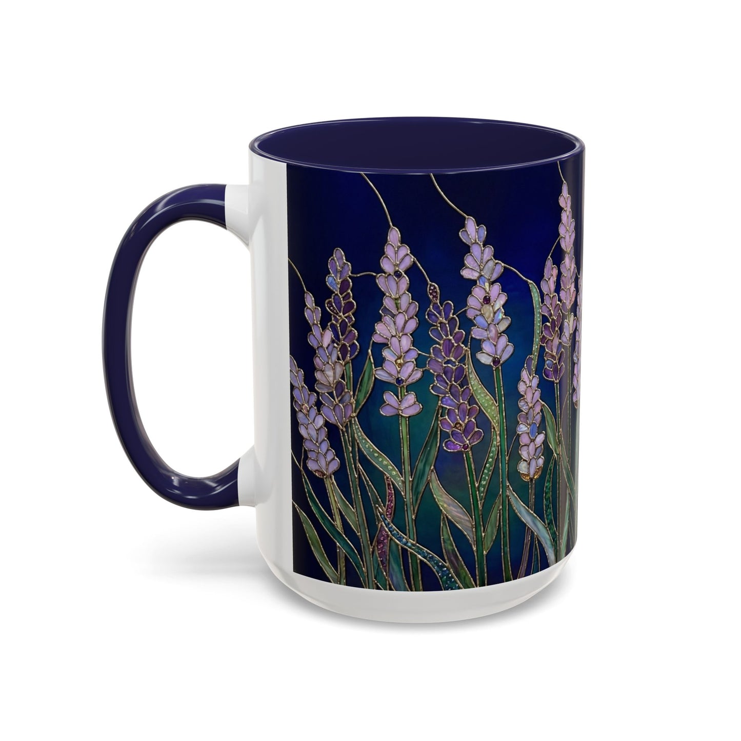Lavender Floral Accent Coffee Mug — Stained Glass Design 11/15oz - 14531