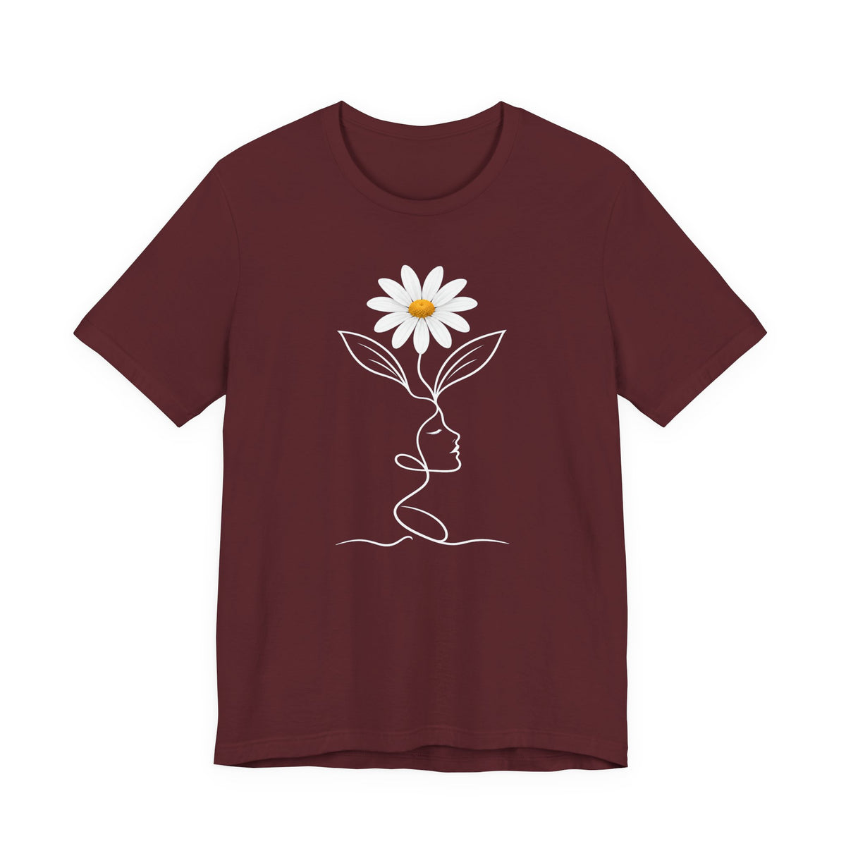 Daisy Woman Face T-Shirt, Minimalist Floral Line Art Tee - 14522