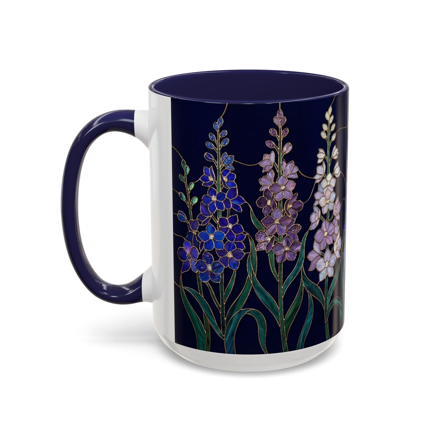 Larkspur Floral Accent Coffee Mug —  Stained-Glass Garden Design (11/15oz) - 14595