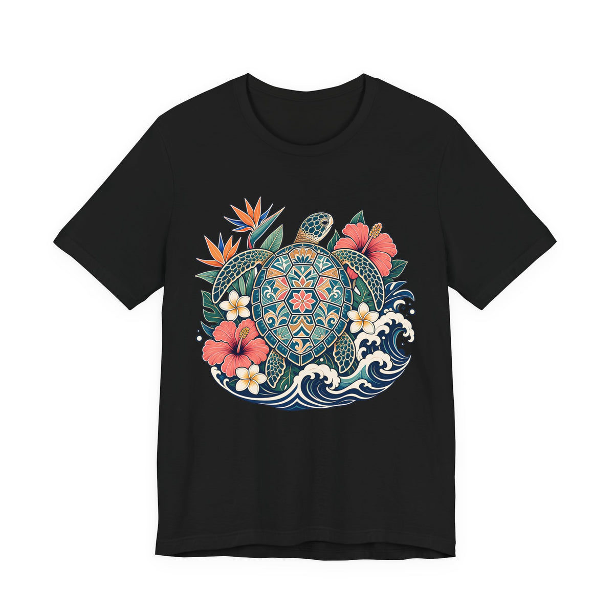 Sea Turtle Floral T-Shirt, Hawaiian Turtle Graphic Tee - 14973