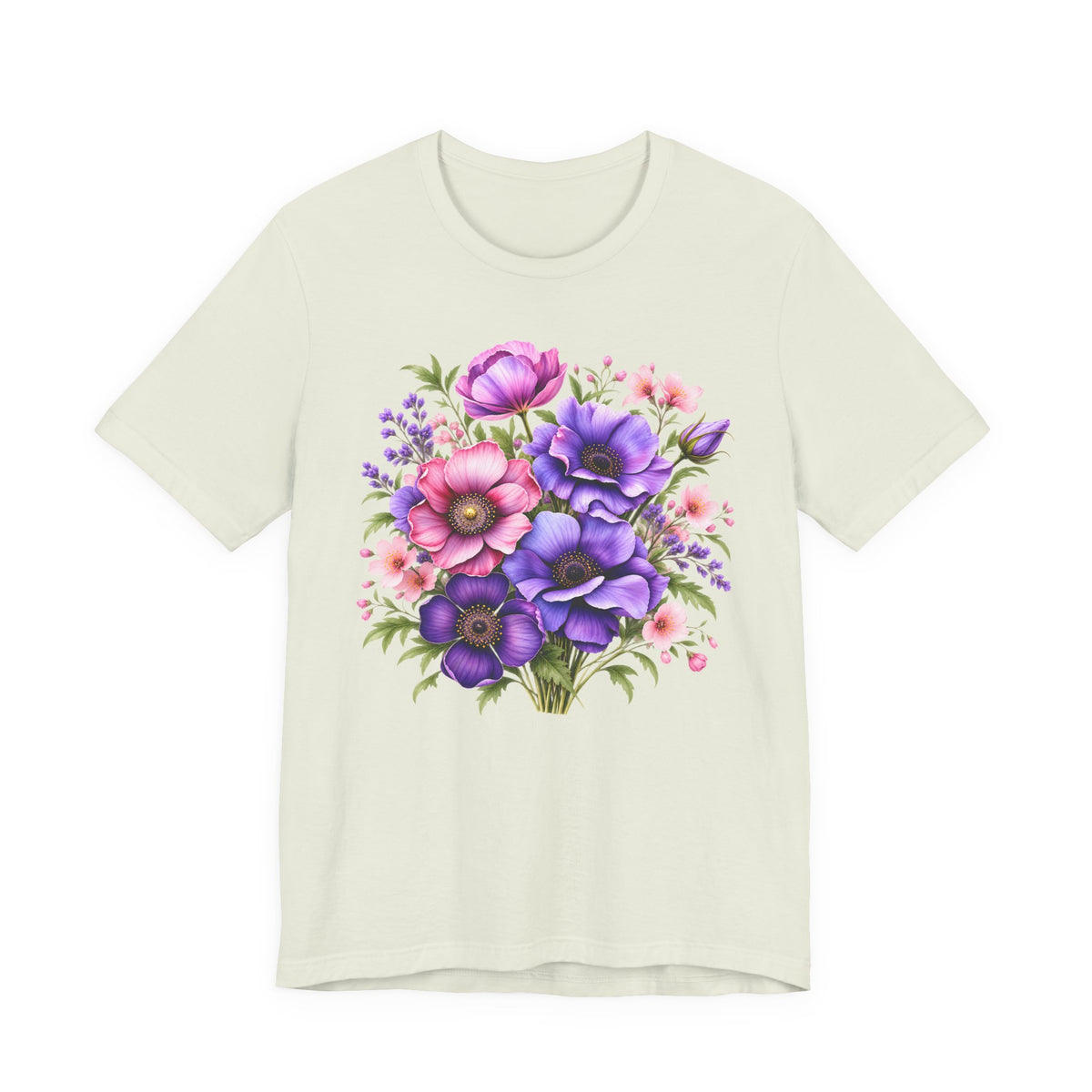 Purple & Pink Floral Bouquet T-Shirt, Colorful Botanical Flower Tee - 14537