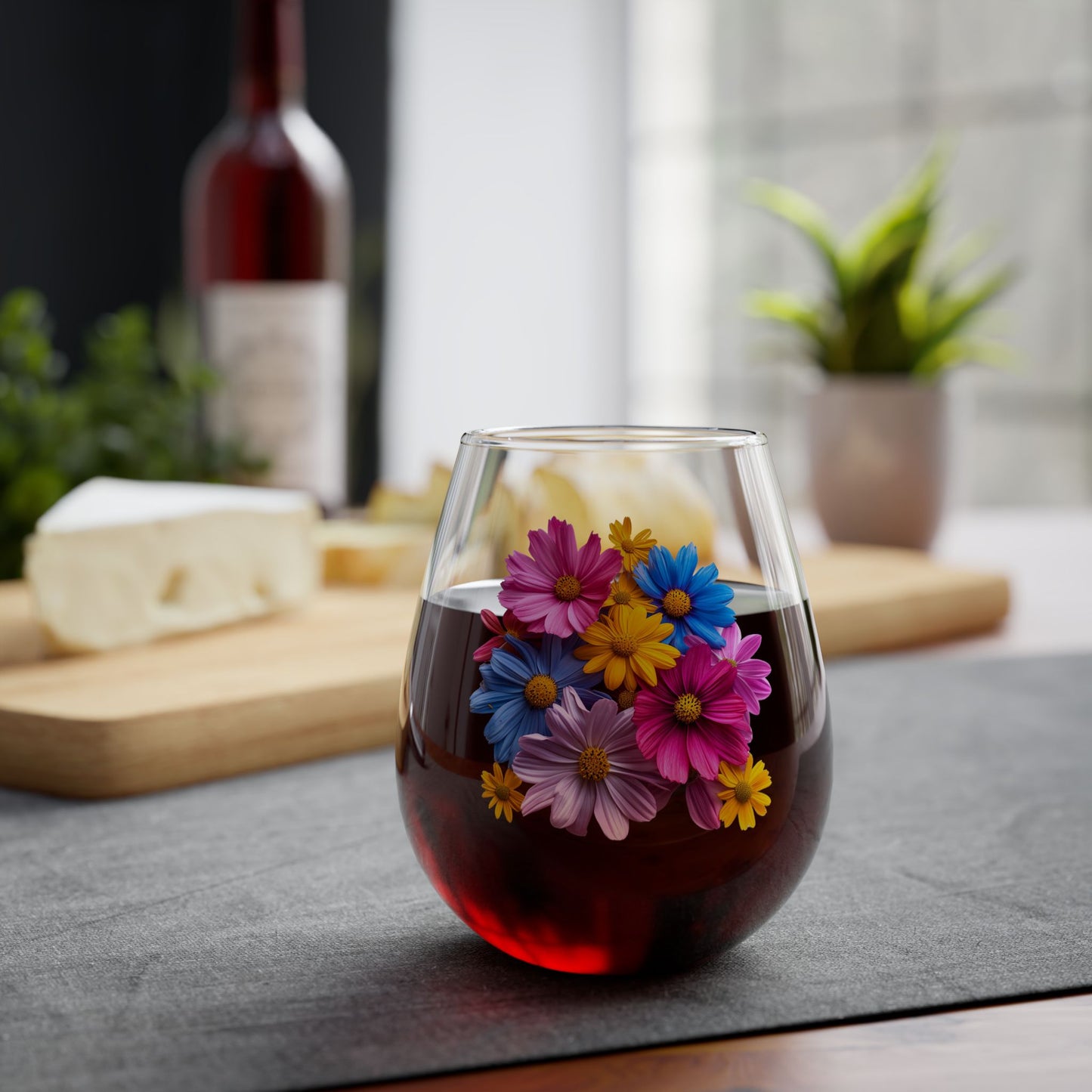 Bright Flowers - Stemless Wine Glass, 11.75oz