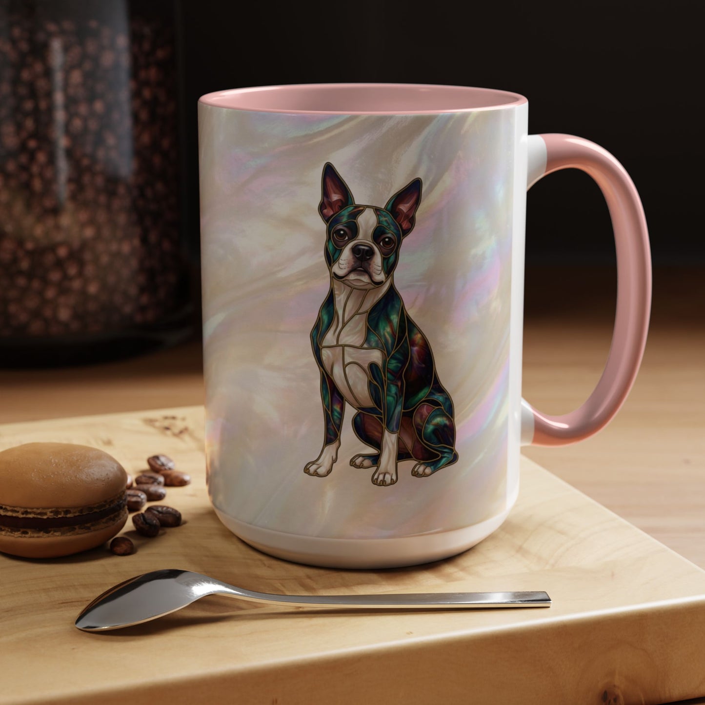 Boston Terrier Accent Coffee Mug — Stained Glass Design (11/15 oz) - 14620