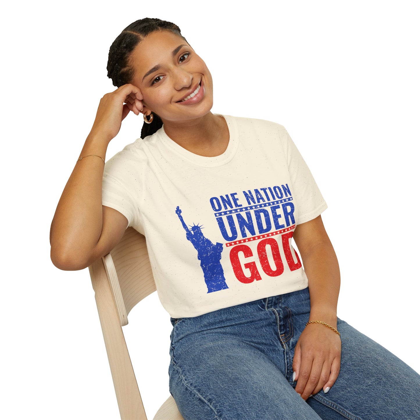 One Nation Under God, Patriotic Softstyle T-Shirt - Independence Day Tee, Fourth of July Shirt, Unisex Comfort Wear, Gift for Veterans - 13494