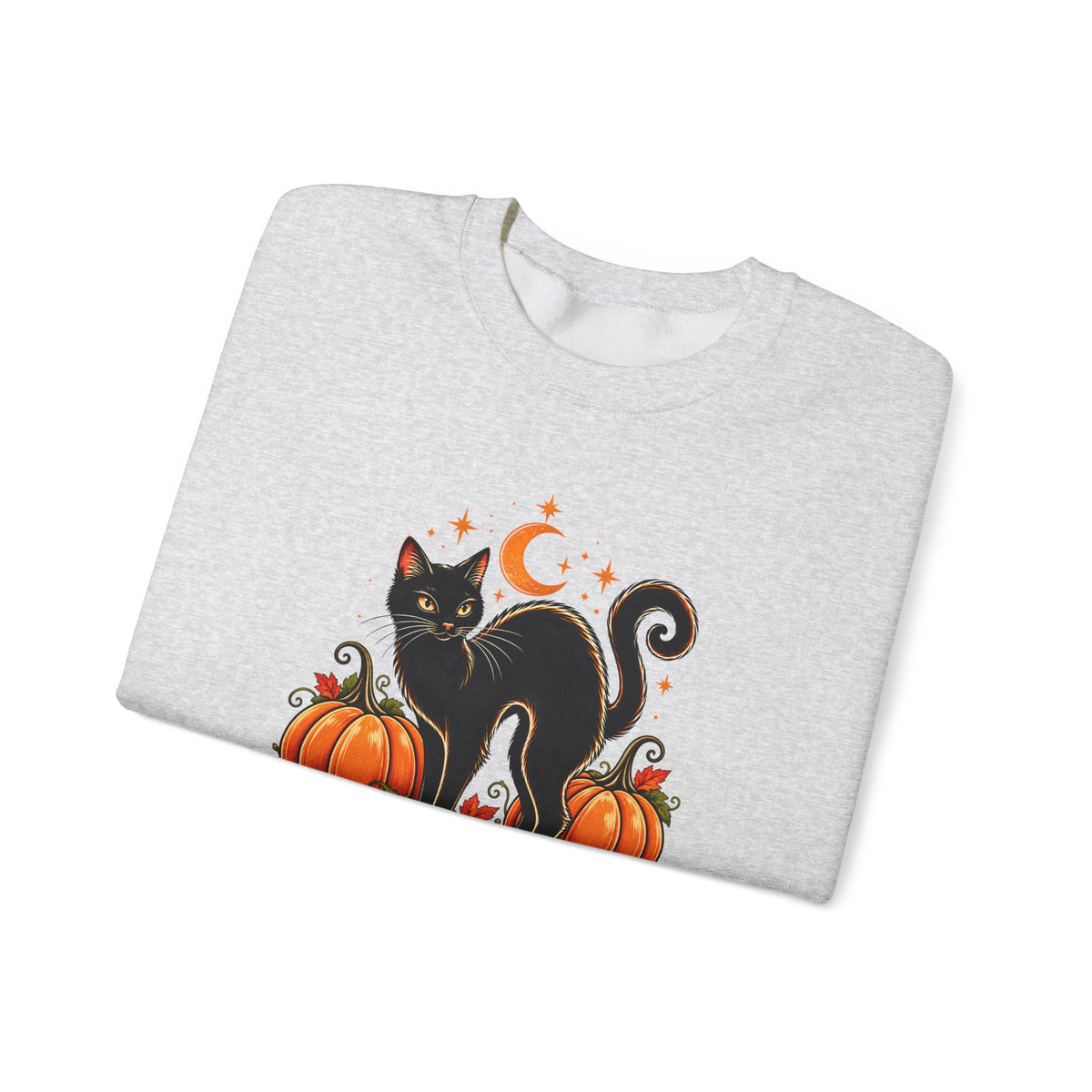 Halloween Black Cat & Pumpkins Sweatshirt, Vintage Autumn Crewneck - 14521