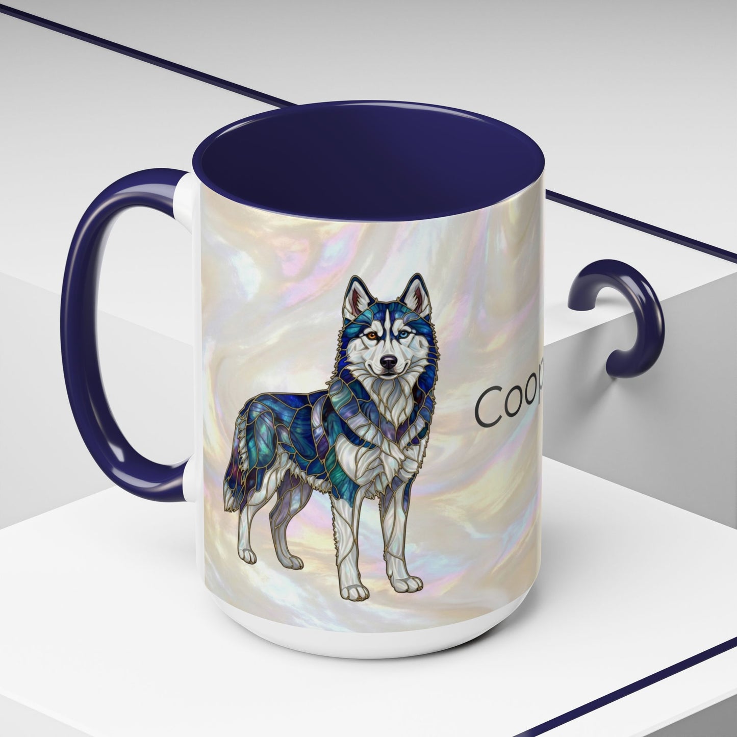 Personalized Husky Accent Coffee Mug – Stained Glass Design (11/15oz) - 14543