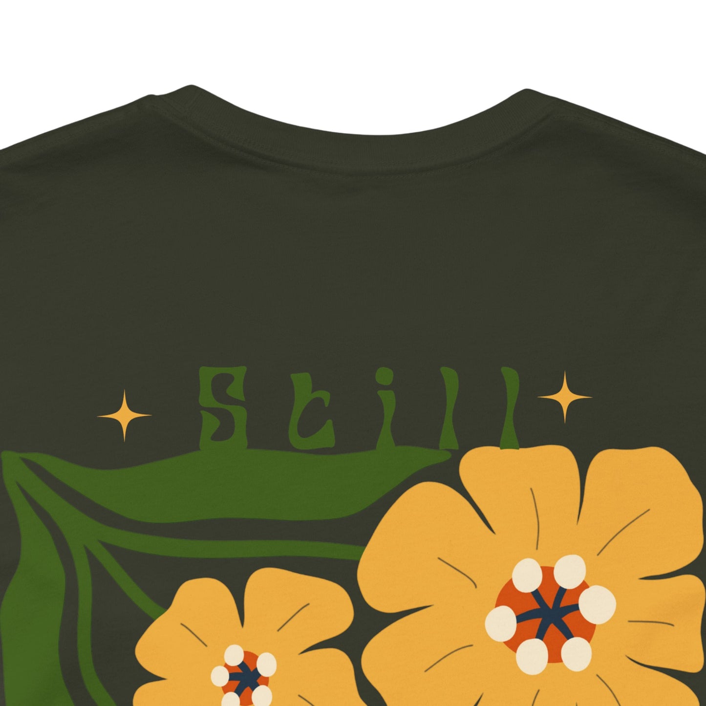 Still Blooming Floral T-Shirt, Retro Yellow Flower Graphic Tee  - 14957