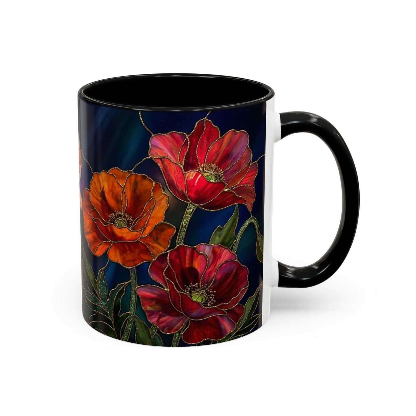 Poppy Floral Accent Coffee Mug — Stained Glass Design 11/15oz - 14582
