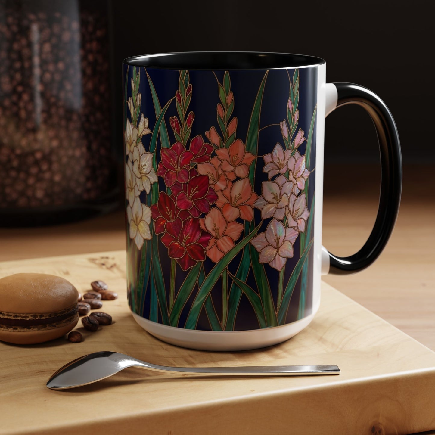 Gladiolus Floral Accent Coffee Mug — Stained Glass Design (11/15oz) - 14594