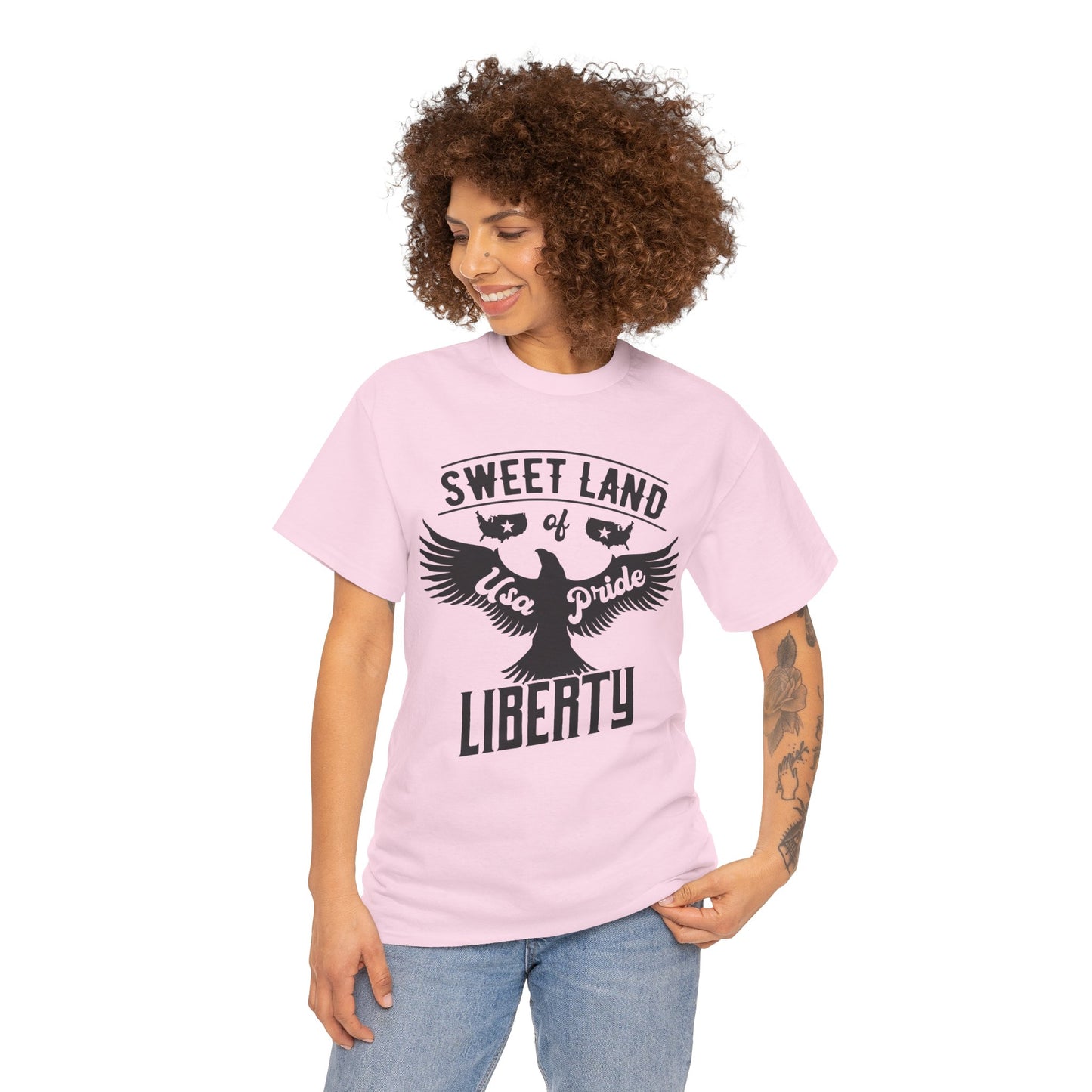 Sweet Land of Liberty Design, Unisex Heavy Cotton Tee: Patriotic T-shirt, Gift for Freedom Lovers, Casual Wear, Independence Day Shirt - 13492