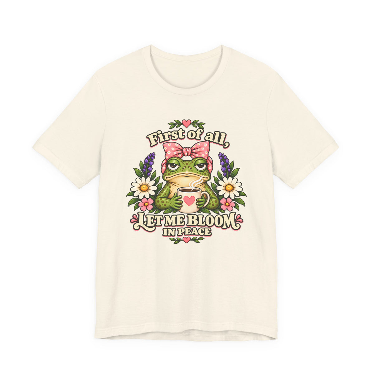 Let Me Bloom in Peace Frog T-Shirt, Cute Floral Coffee Tee - 14500