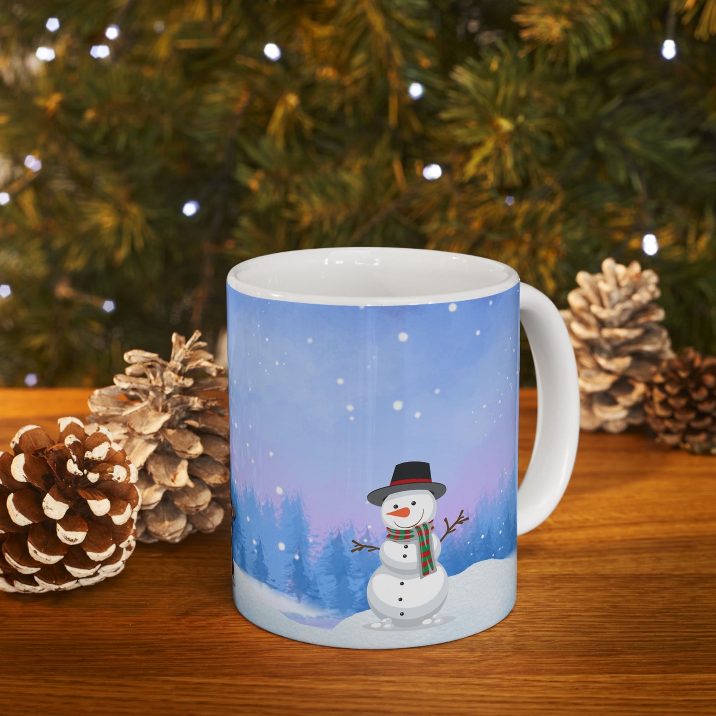 Winter Tree, Snowman & Puppy - Ceramic Mug, (11oz, 15oz) - 10398