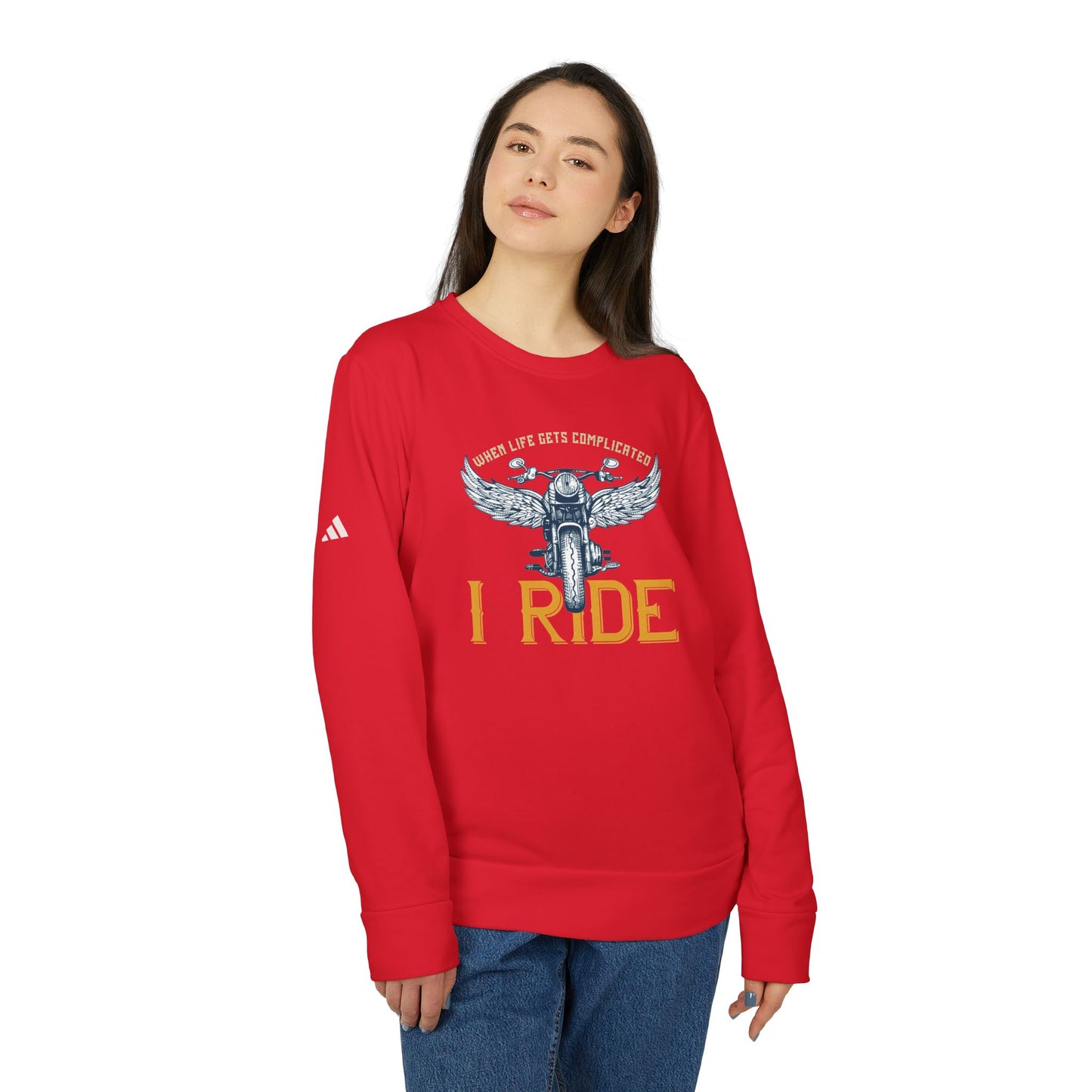 When Life Gets Complicated, I Ride - adidas Unisex Fleece Crewneck Sweatshirt